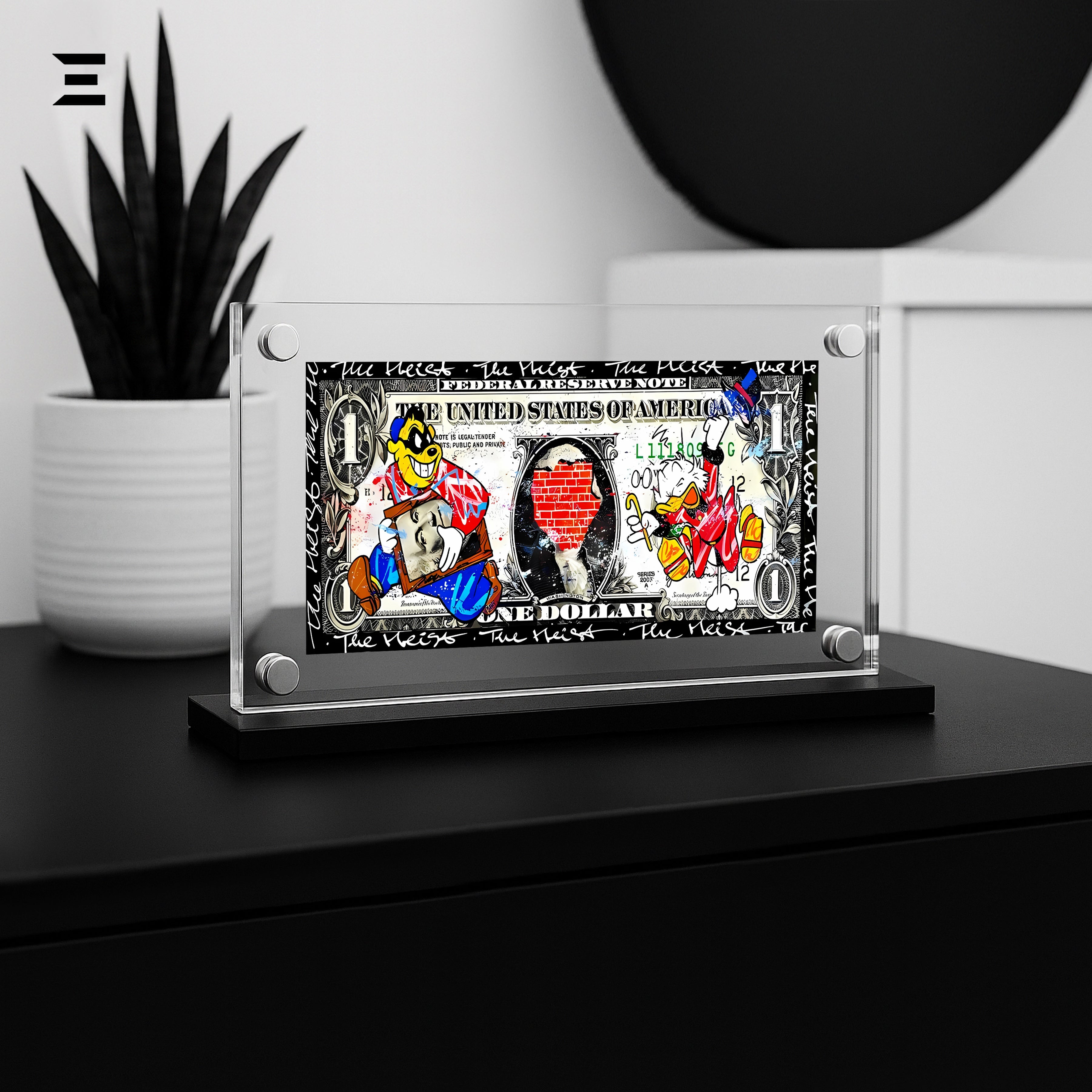 Premium Magnetic Acrylic Frame with Black Base – Beagle Boys $1 Heist Pop Art IBRELIA