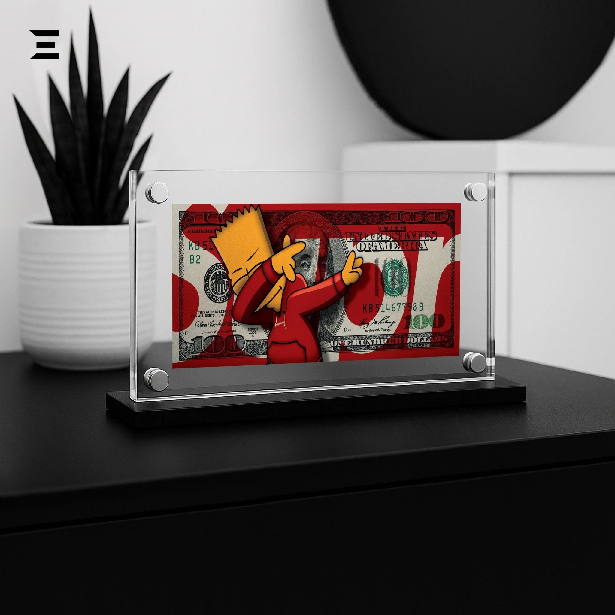 Premium Magnetic Acrylic Frame with Black Base – Bart Simpson Dabbing $100 Pop Art - IBRELIA