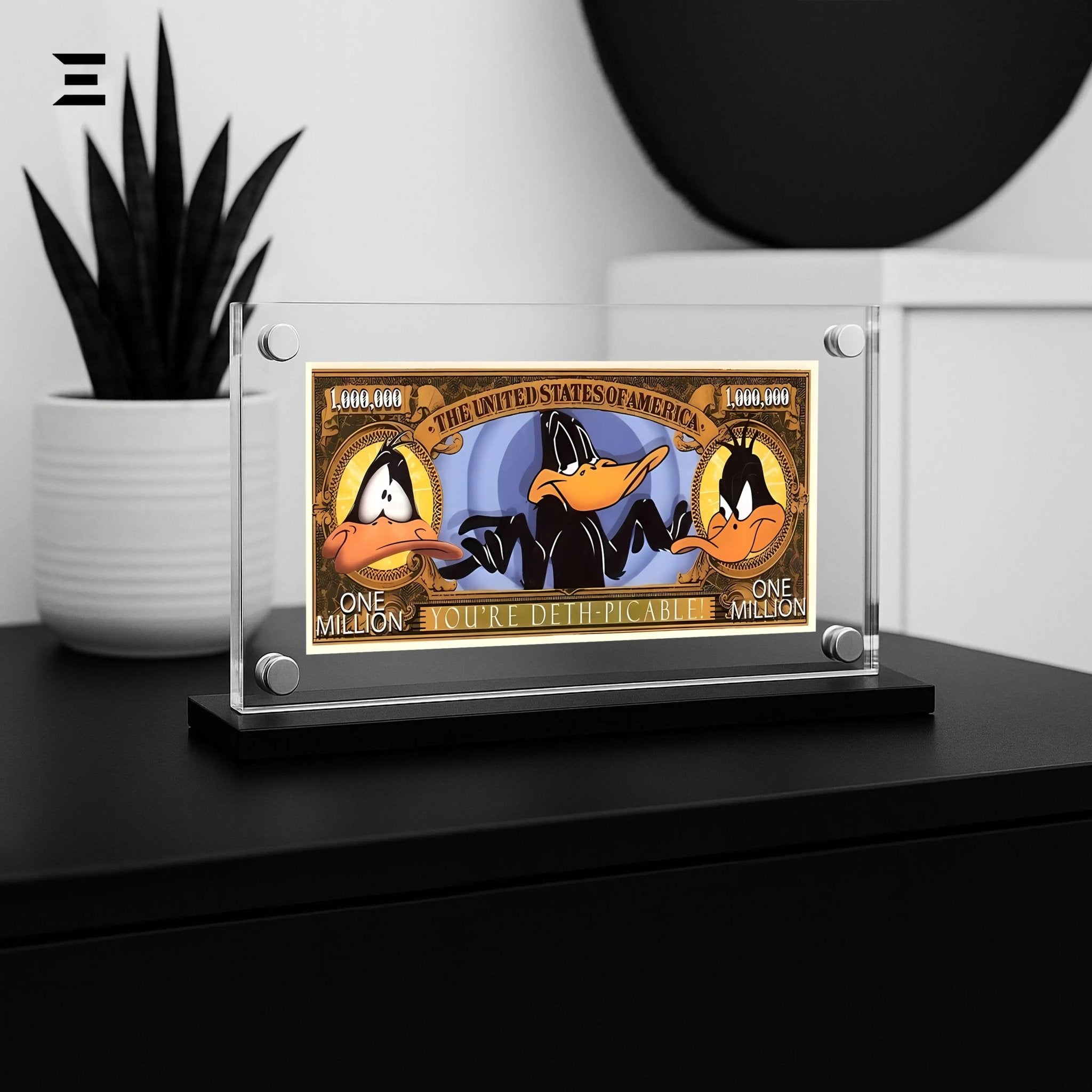 Premium Magnetic Acrylic Frame with Black Base – Daffy Duck “You’re Deth - picable” Million Dollar Pop Art - IBRELIA