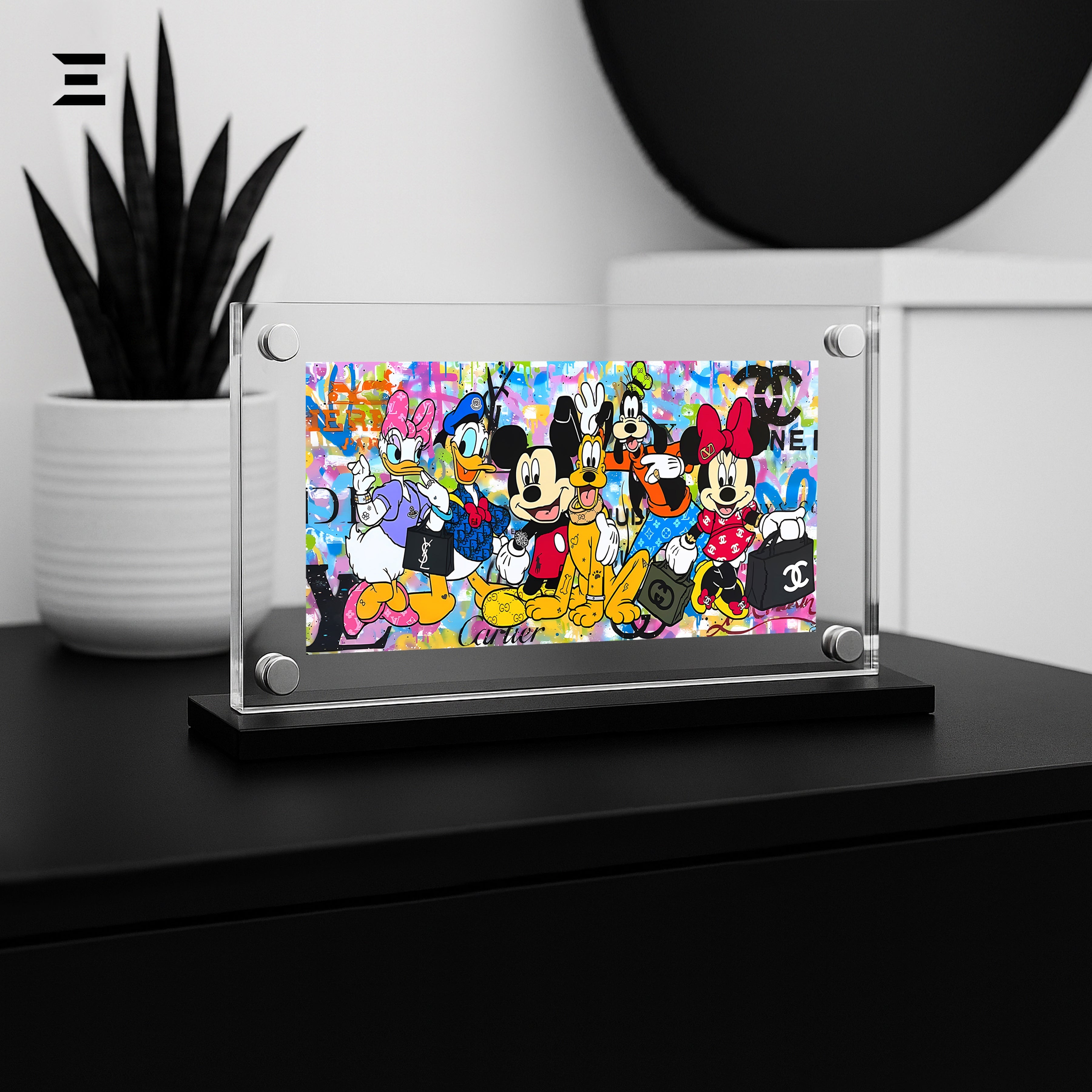 Premium Magnetic Acrylic Frame with Black Base – Mickey, Minnie, Donald, Daisy, Goofy & Pluto Pop Art IBRELIA