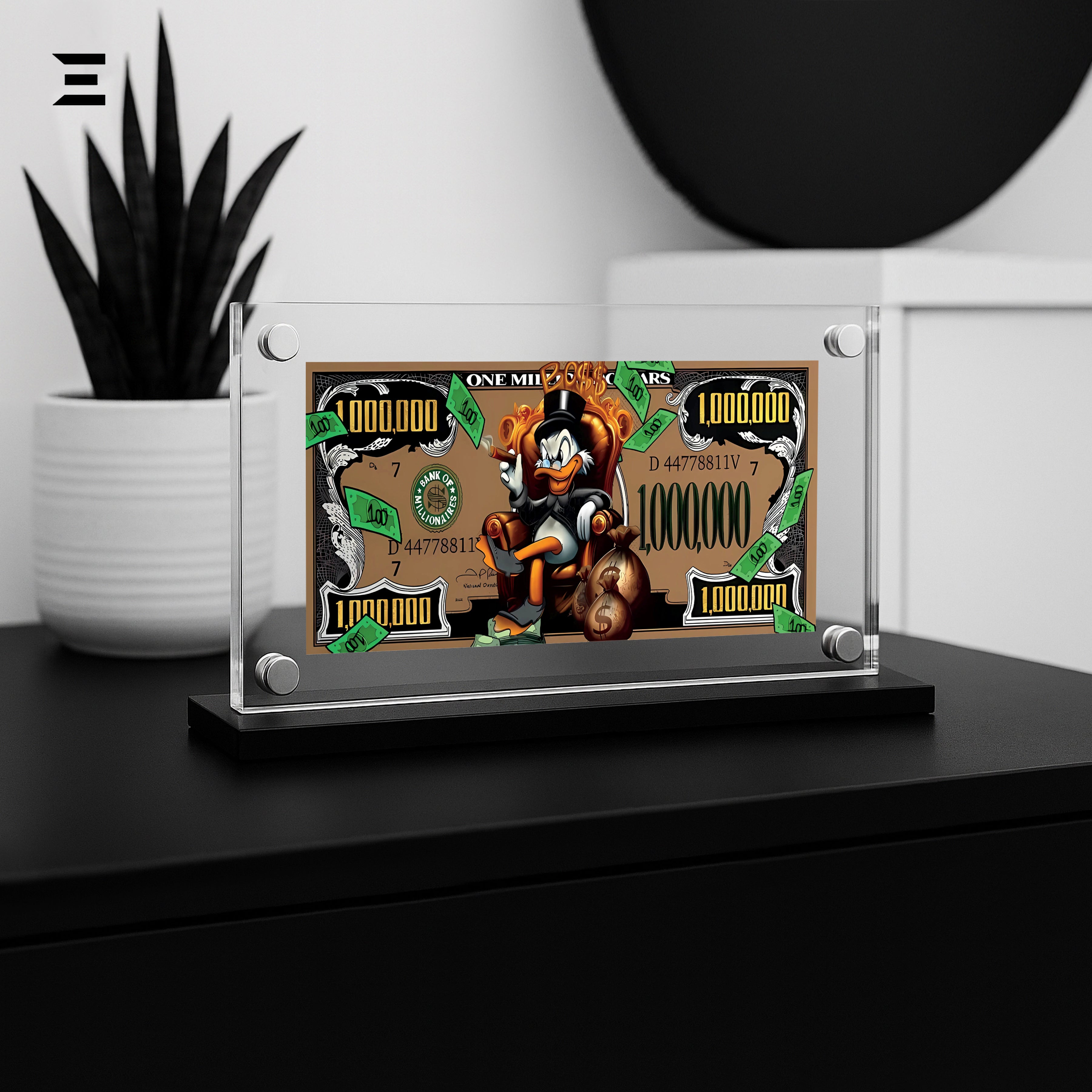 Premium Magnetic Acrylic Frame with Black Base – Scrooge McDuck Million Dollar Pop Art IBRELIA