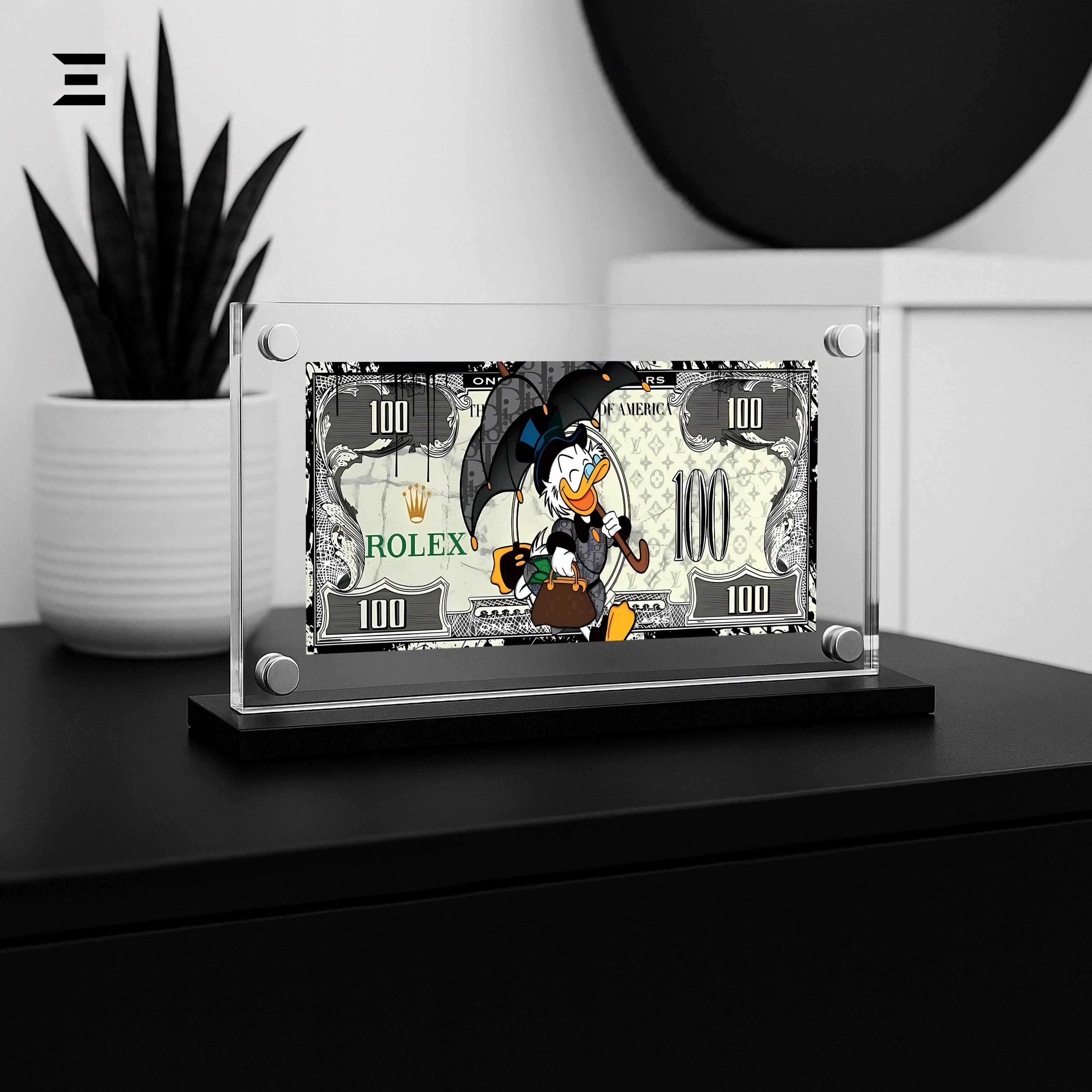 Premium Magnetic Acrylic Frame with Black Base – Scrooge McDuck Rolex Edition IBRELIA
