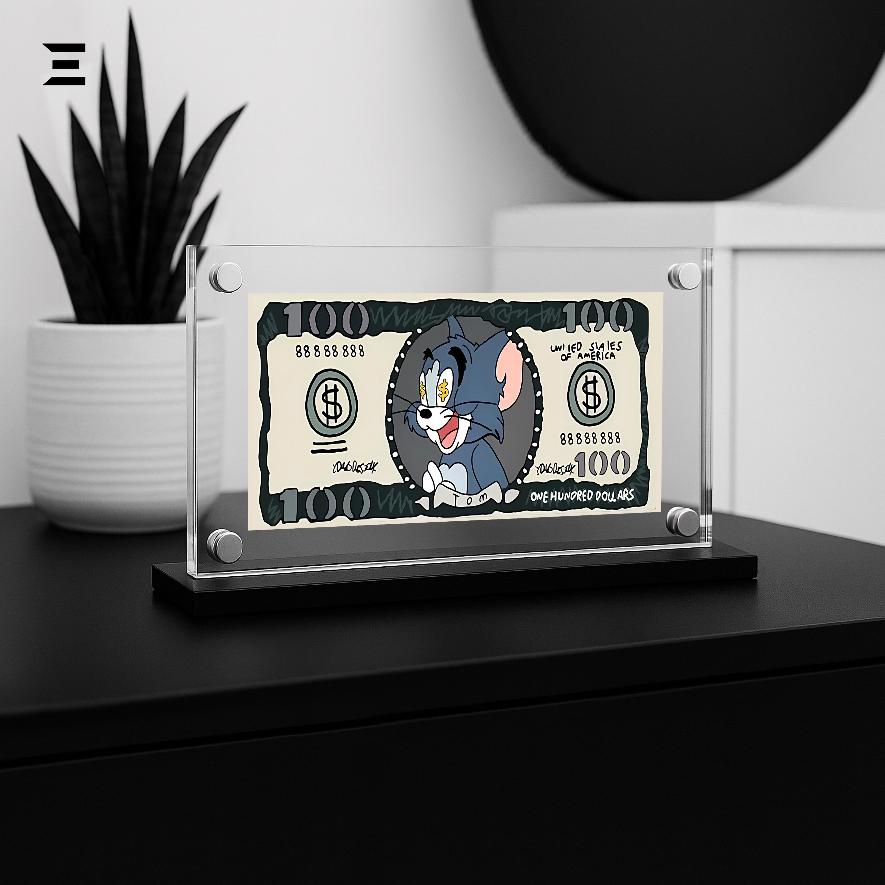 Premium Magnetic Acrylic Frame with Black Base – Tom & Jerry $100 Bill Edition IBRELIA