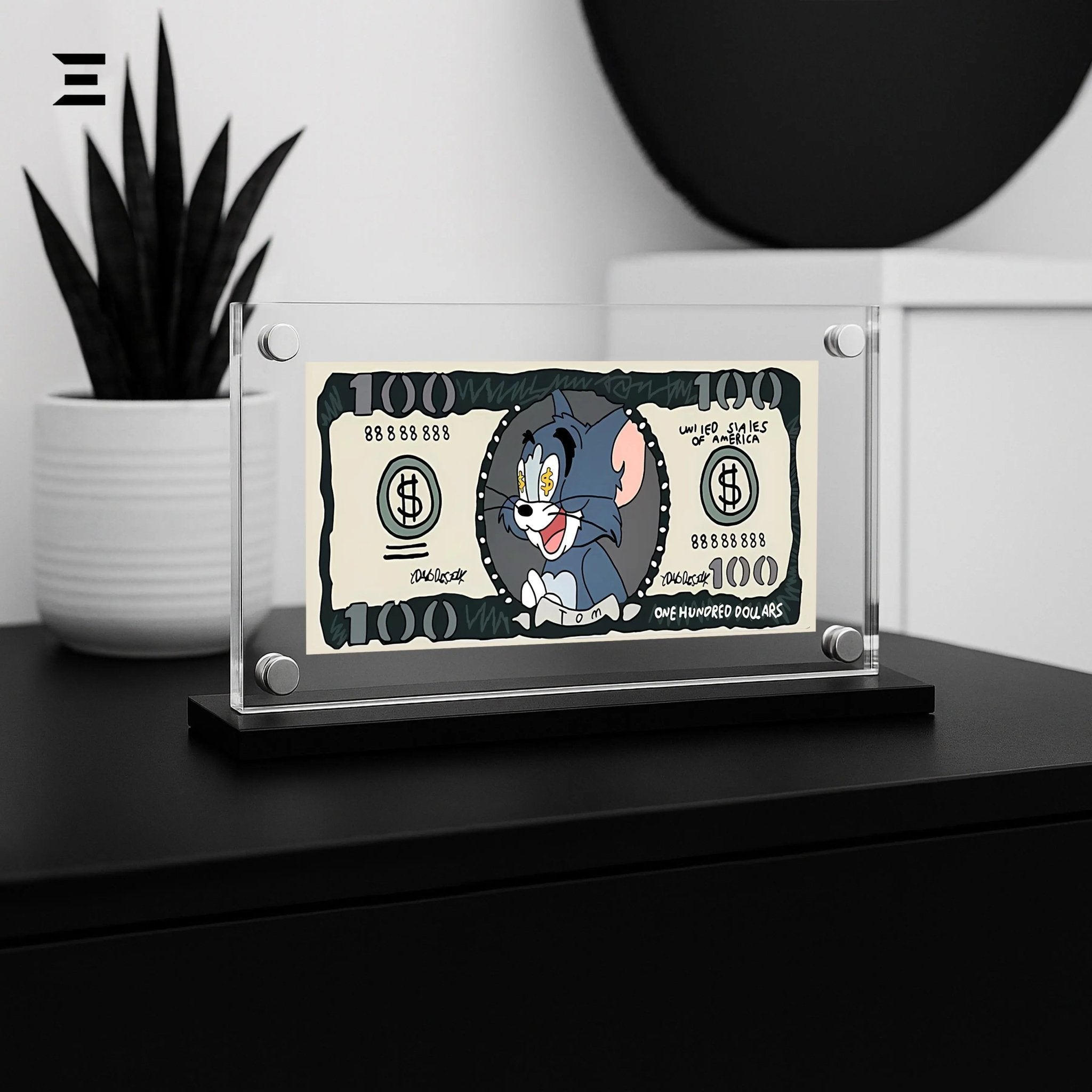 Premium Magnetic Acrylic Frame with Black Base – Tom & Jerry $100 Bill Edition - IBRELIA
