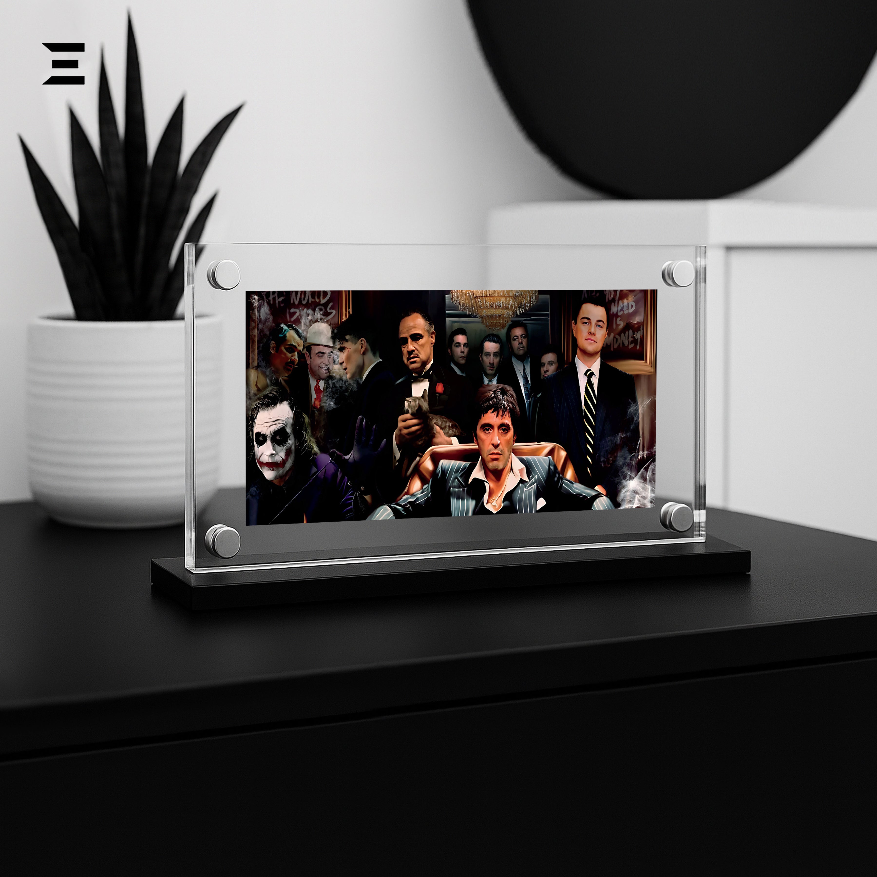 Premium Magnetic Acrylic Frame with Black Base – Scarface, Godfather, Joker, Sopranos & Wolf of Wall Street IBRELIA