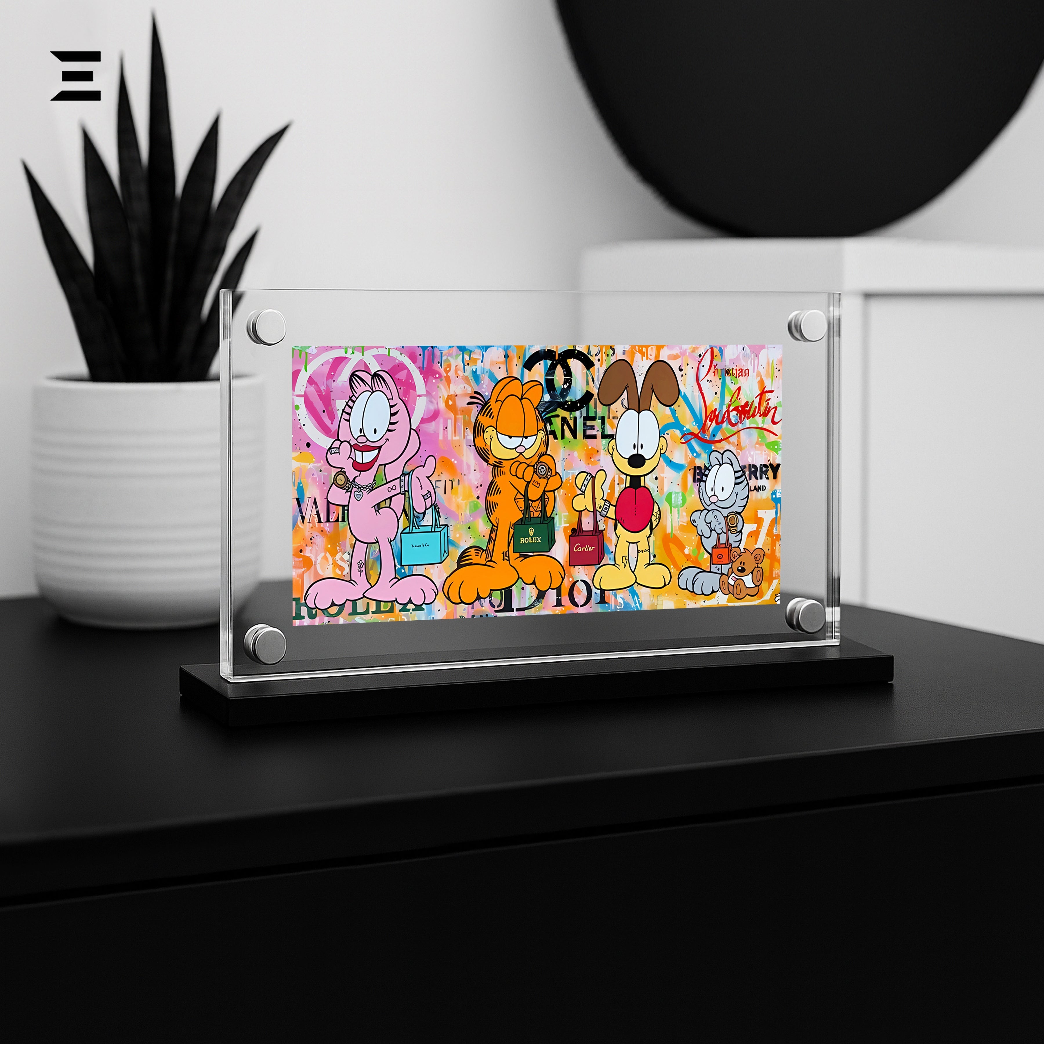 Premium Magnetic Acrylic Frame with Black Base – Garfield, Odie, Arlene & Nermal Luxury Pop Art IBRELIA