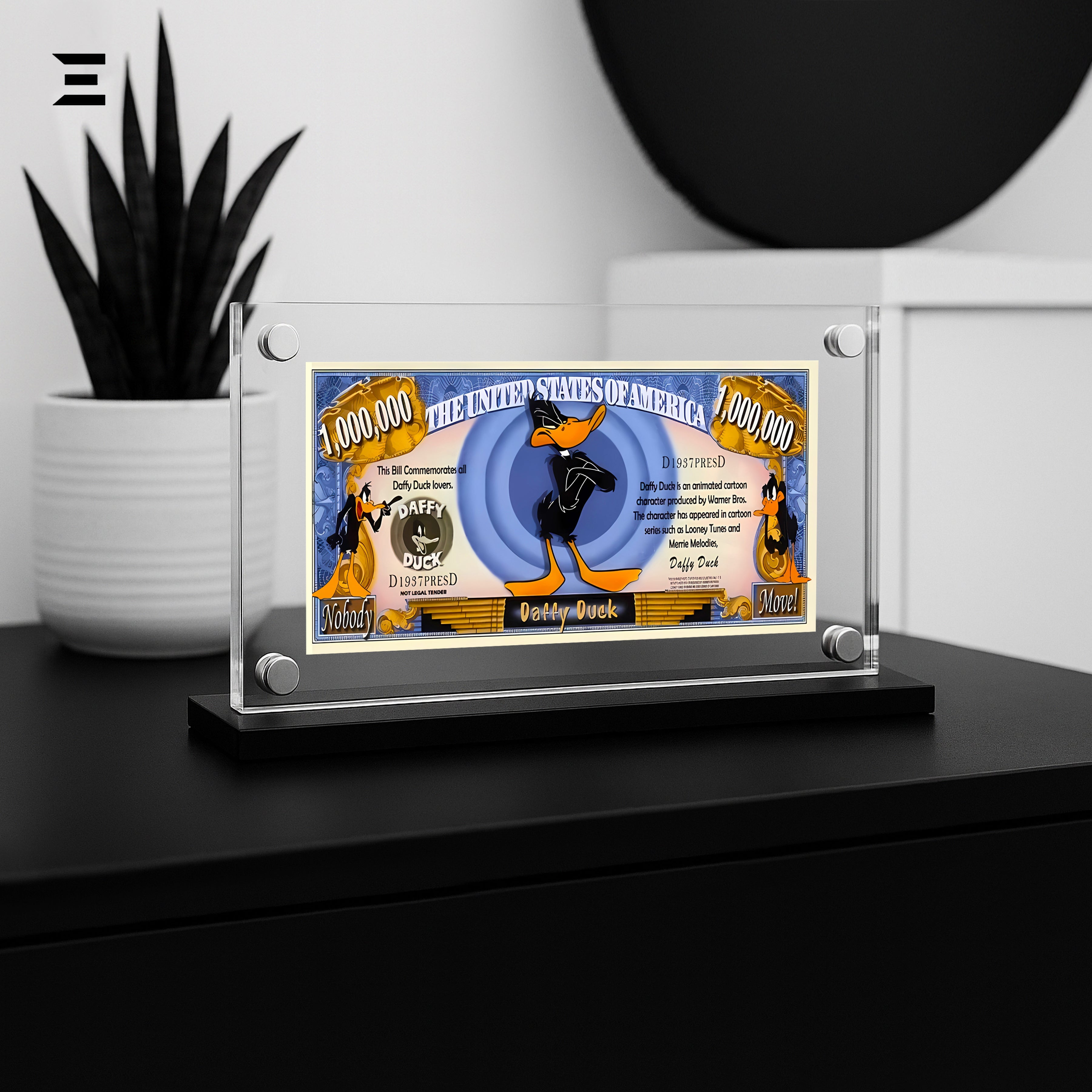 Premium Magnetic Acrylic Frame with Black Base – Daffy Duck Million Dollar Pop Art IBRELIA