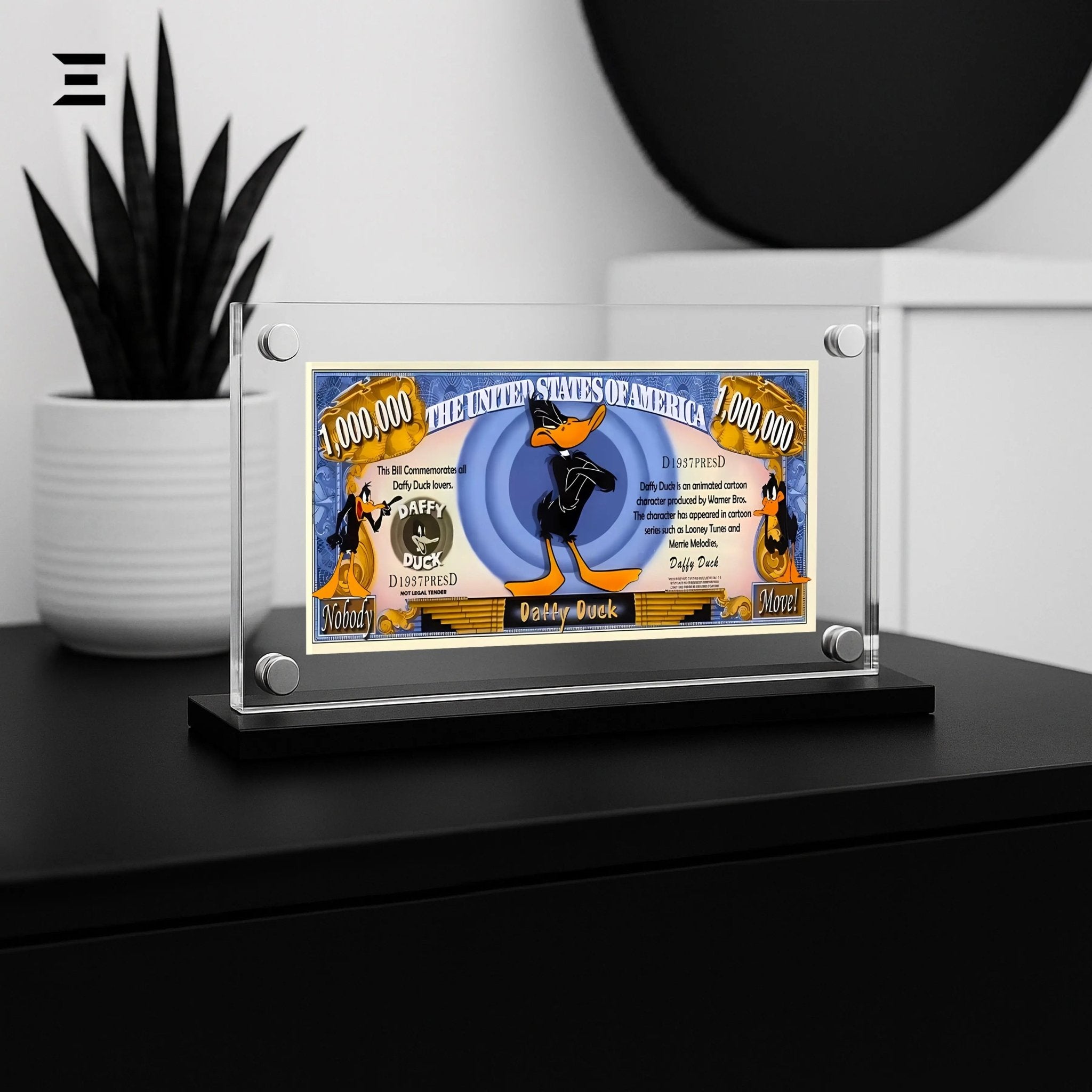 Premium Magnetic Acrylic Frame with Black Base – Daffy Duck Million Dollar Pop Art - IBRELIA