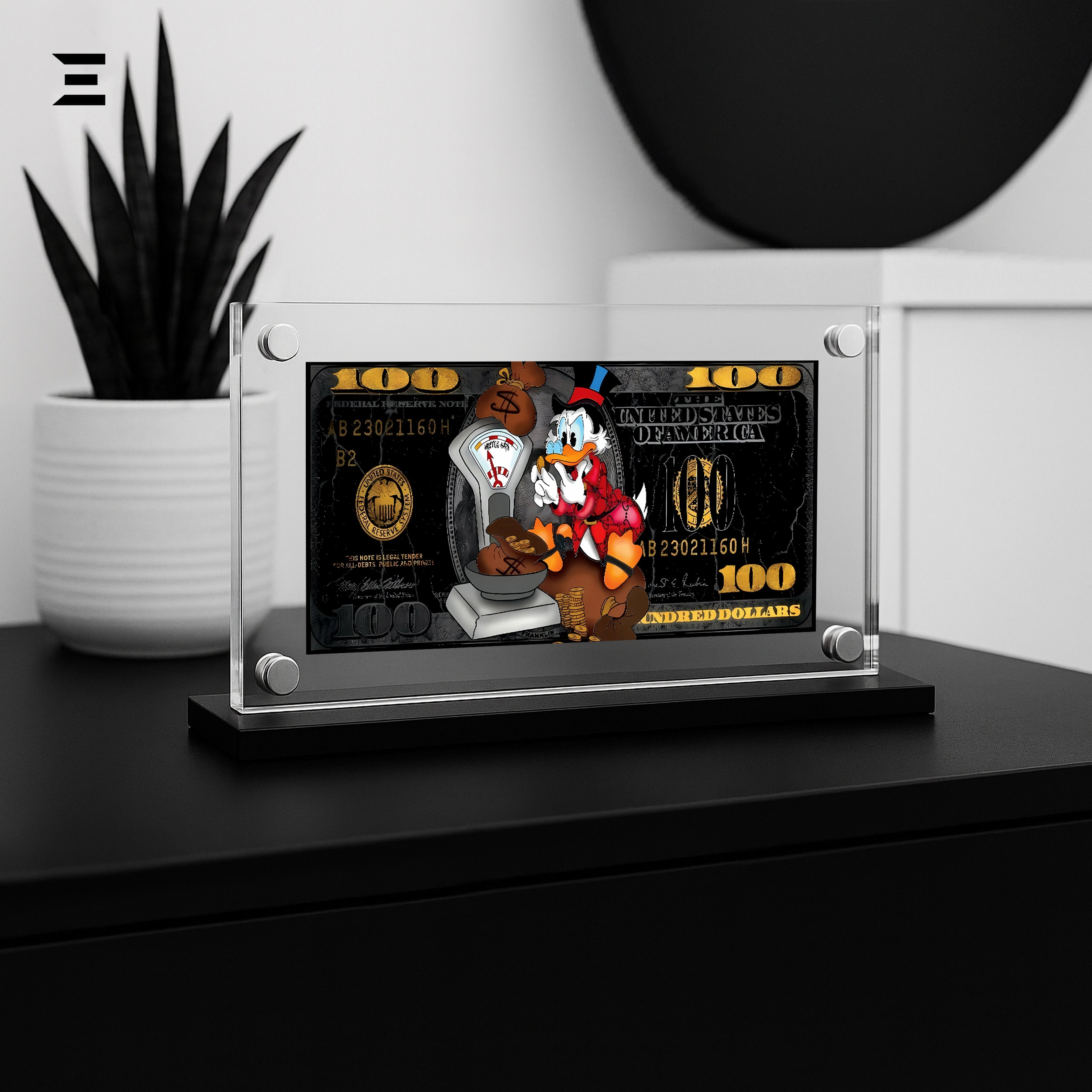 Premium Magnetic Acrylic Frame with Black Base – Scrooge McDuck "Weighing Money" Edition IBRELIA