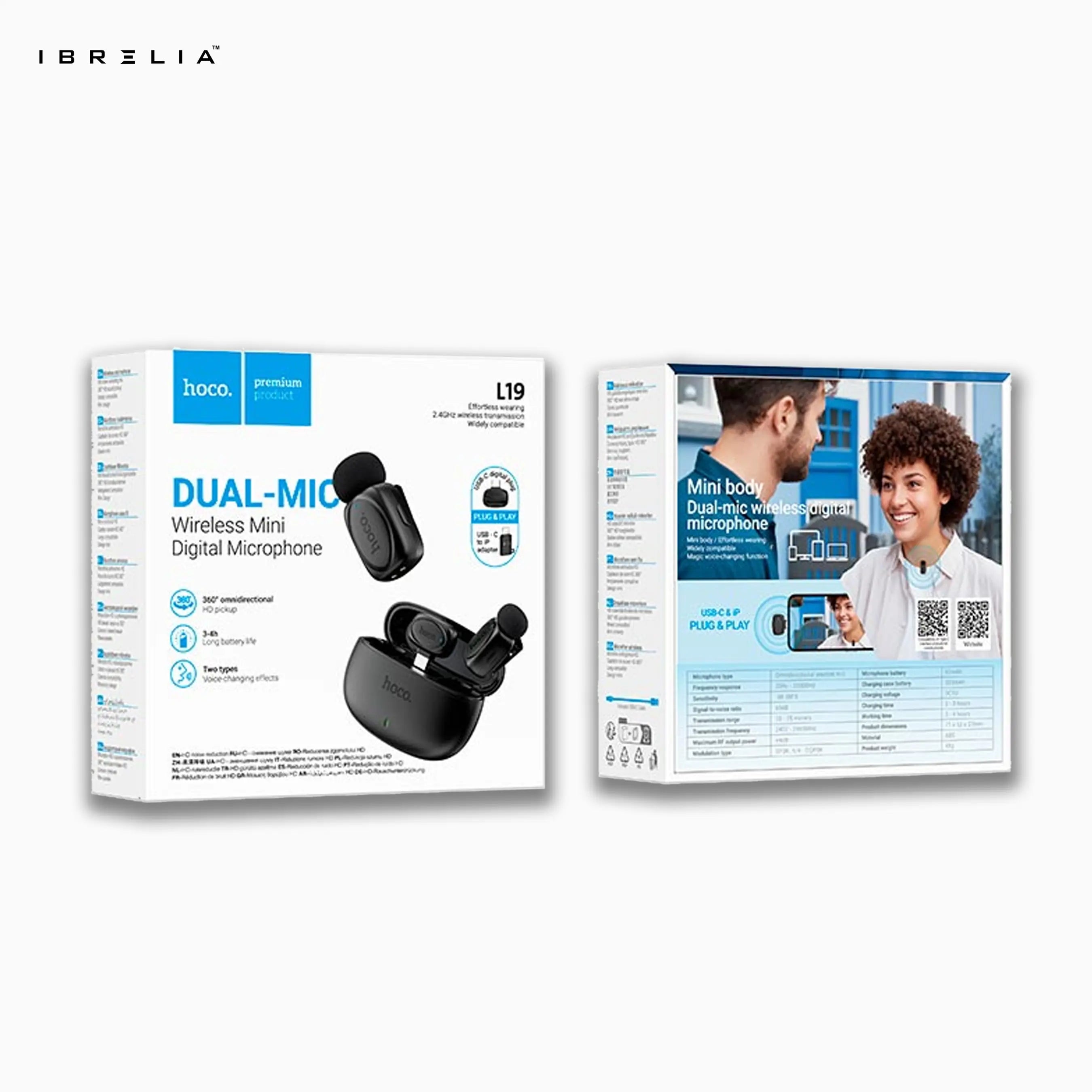 HOCO L19 Dual-Mic Wireless Mini Digital Microphone (Type-C + Lightning Adapter) | IBRELIA™ IBRELIA