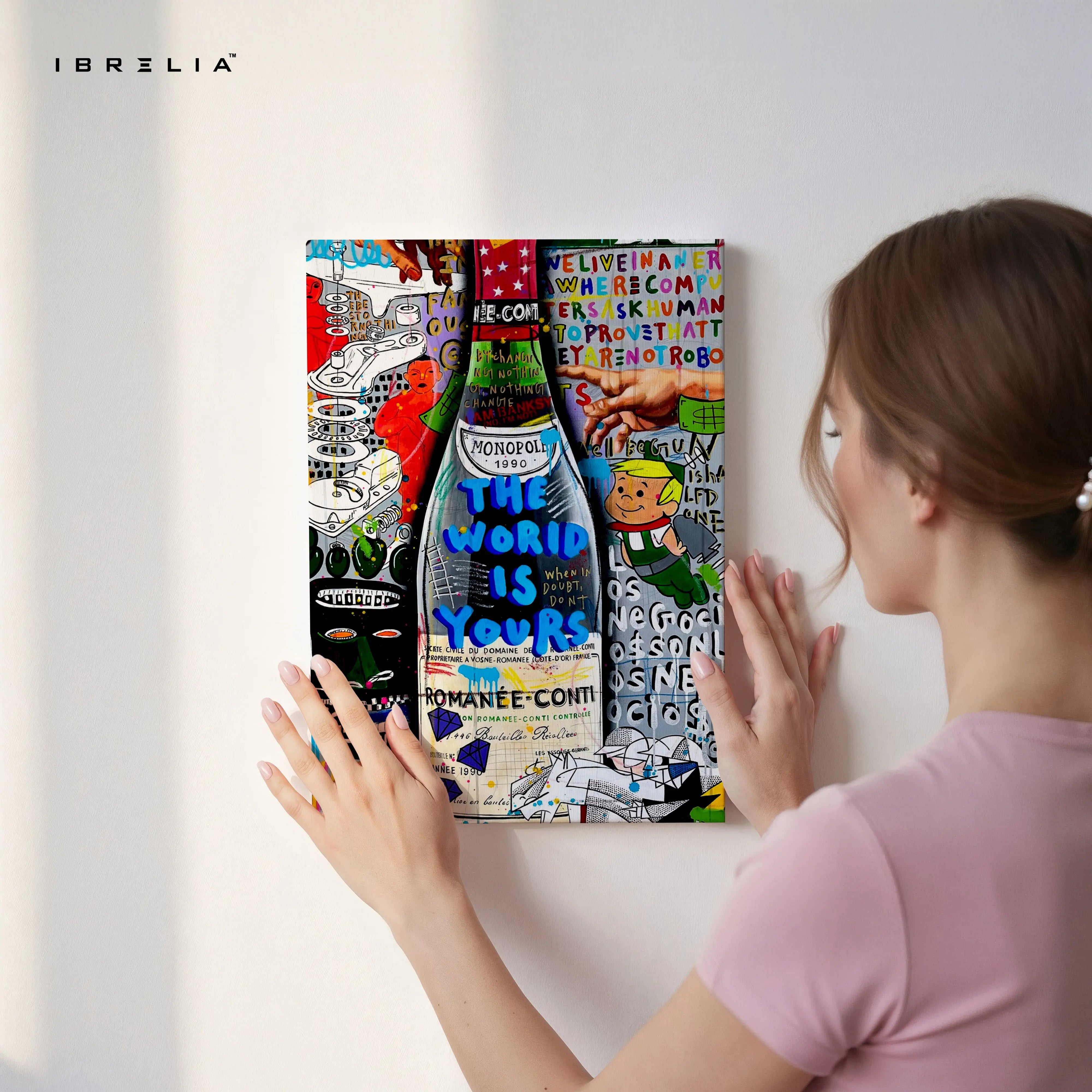 Luxury Graffiti Bottle Wall Art – Street Pop Champagne Poster | Monopoly Style Abstract Wealth Art Frame Pakistan | IBRELIA™ IBRELIA