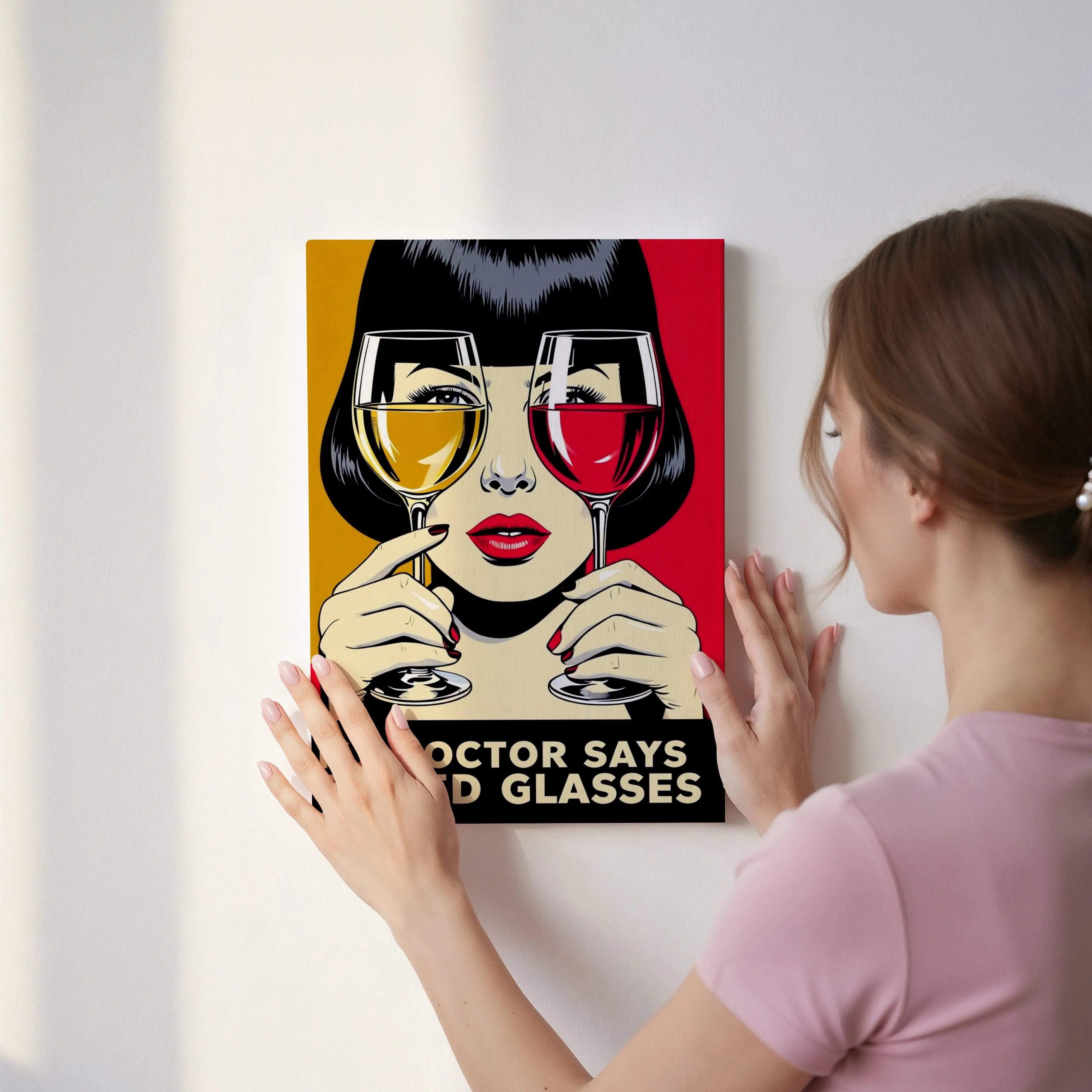 Pop Art Wine Glass Wall Art – Vintage Style Canvas Frame | Modern Bar Decor Poster Pakistan | IBRELIA™ IBRELIA
