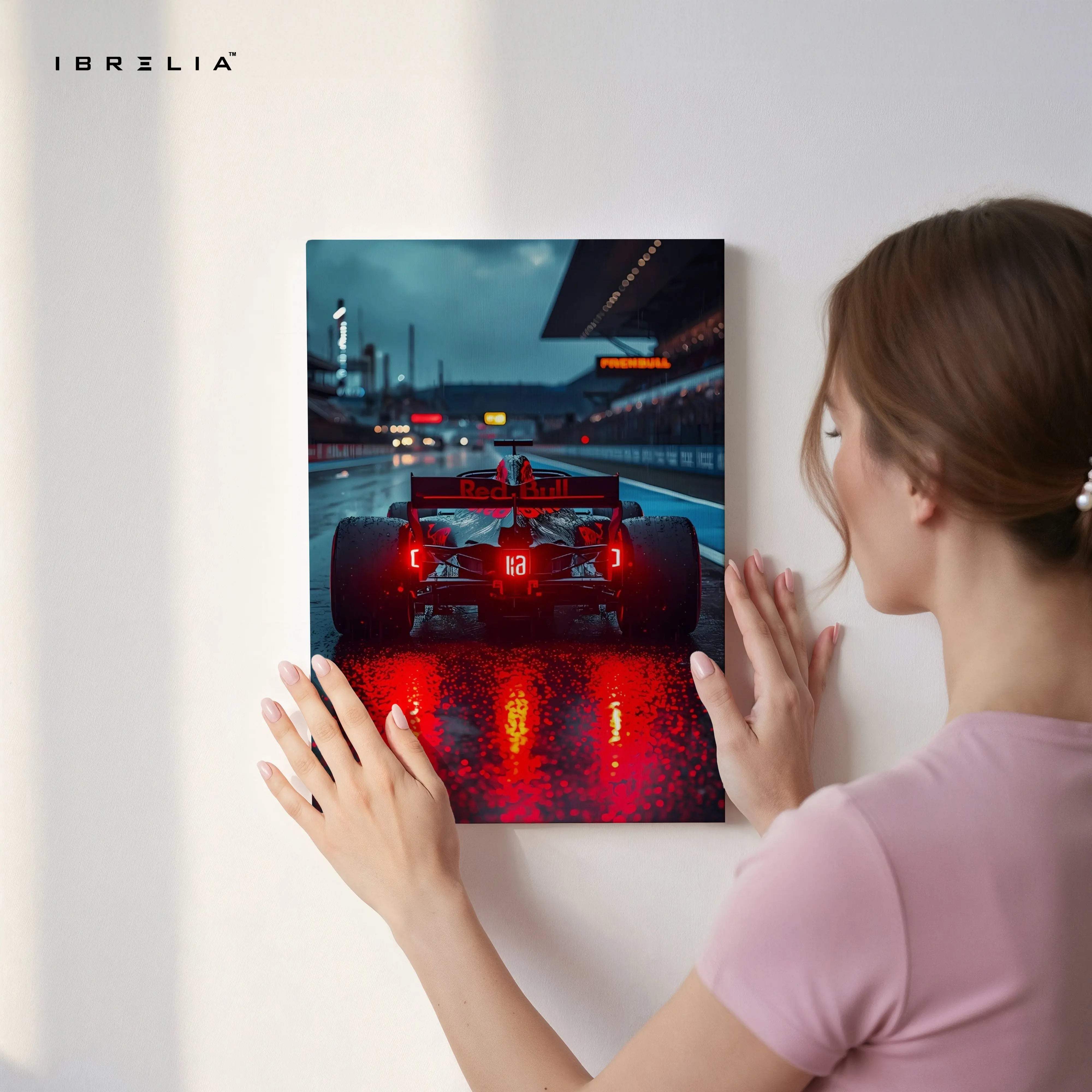 Red Bull F1 Night Rain Wall Art – Formula Racing Canvas Frame Pakistan | Motorsport Poster | IBRELIA™ IBRELIA