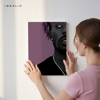 Purple Aesthetic Rap Portrait Wall Art – Modern Hip Hop Canvas Frame | Minimal Artist Illustration Poster Pakistan | IBRELIA™ IBRELIA