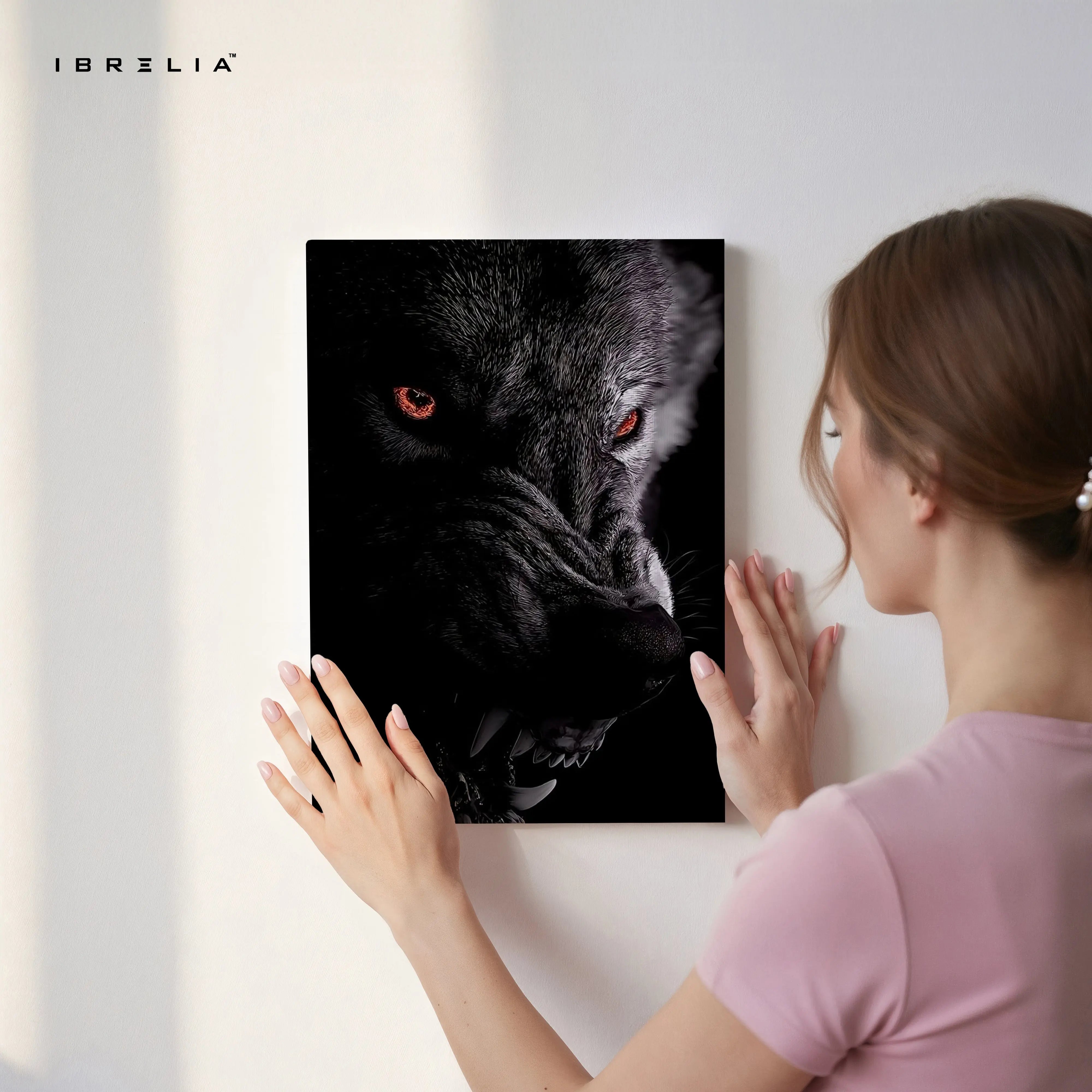 Black Wolf Wall Art – Dark Predator Canvas Frame | Red Eyes Animal Poster Pakistan | IBRELIA™ IBRELIA