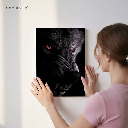 Black Wolf Wall Art – Dark Predator Canvas Frame | Red Eyes Animal Poster Pakistan | IBRELIA™ IBRELIA