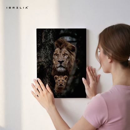 Lion & Cub Wall Art – Father and Son Wildlife Canvas Frame | Powerful Animal Poster Pakistan | IBRELIA™ IBRELIA