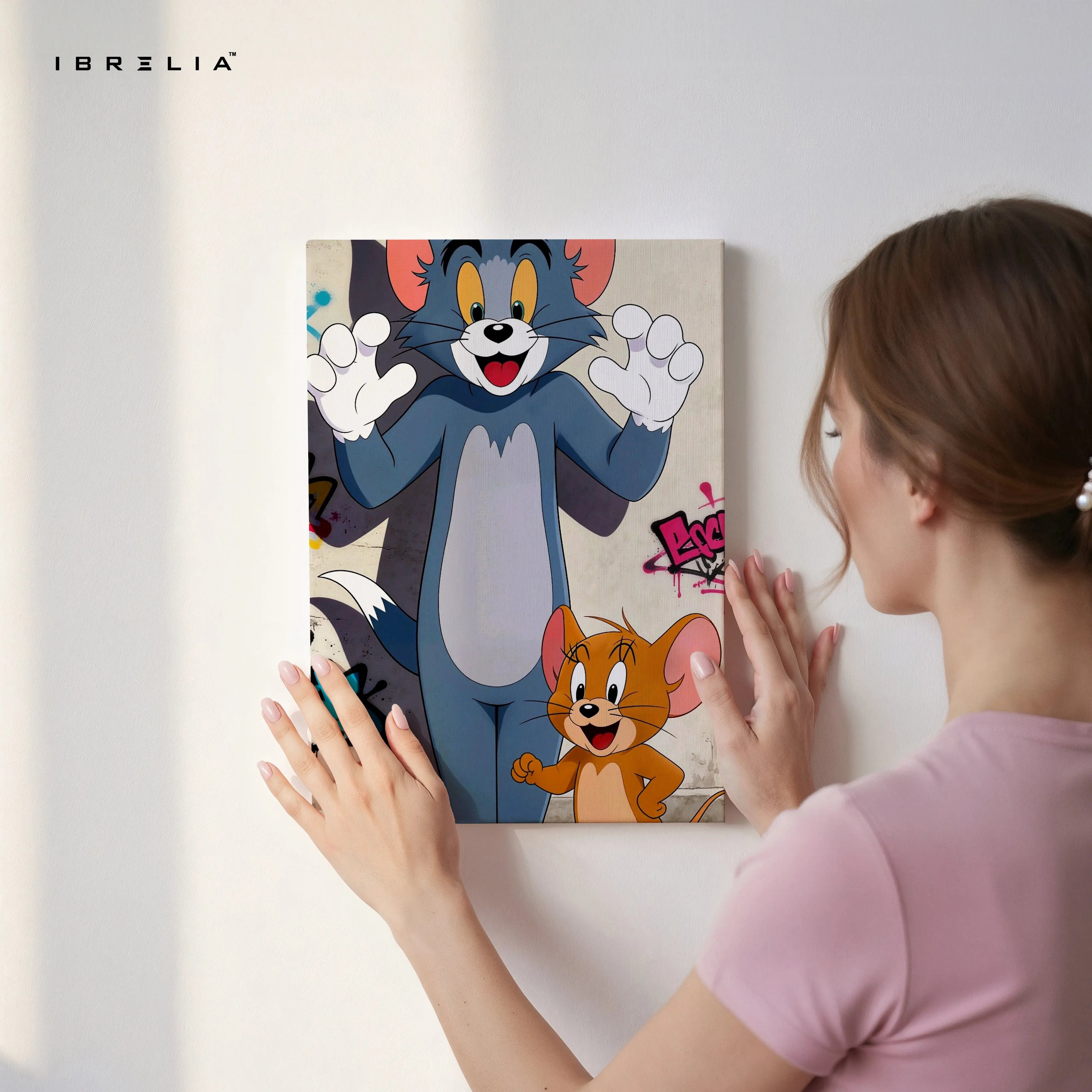 Tom & Jerry Classic Cartoon Wall Art – Animated Duo Canvas Frame | Fun Kids Room Decor Pakistan | IBRELIA™ IBRELIA