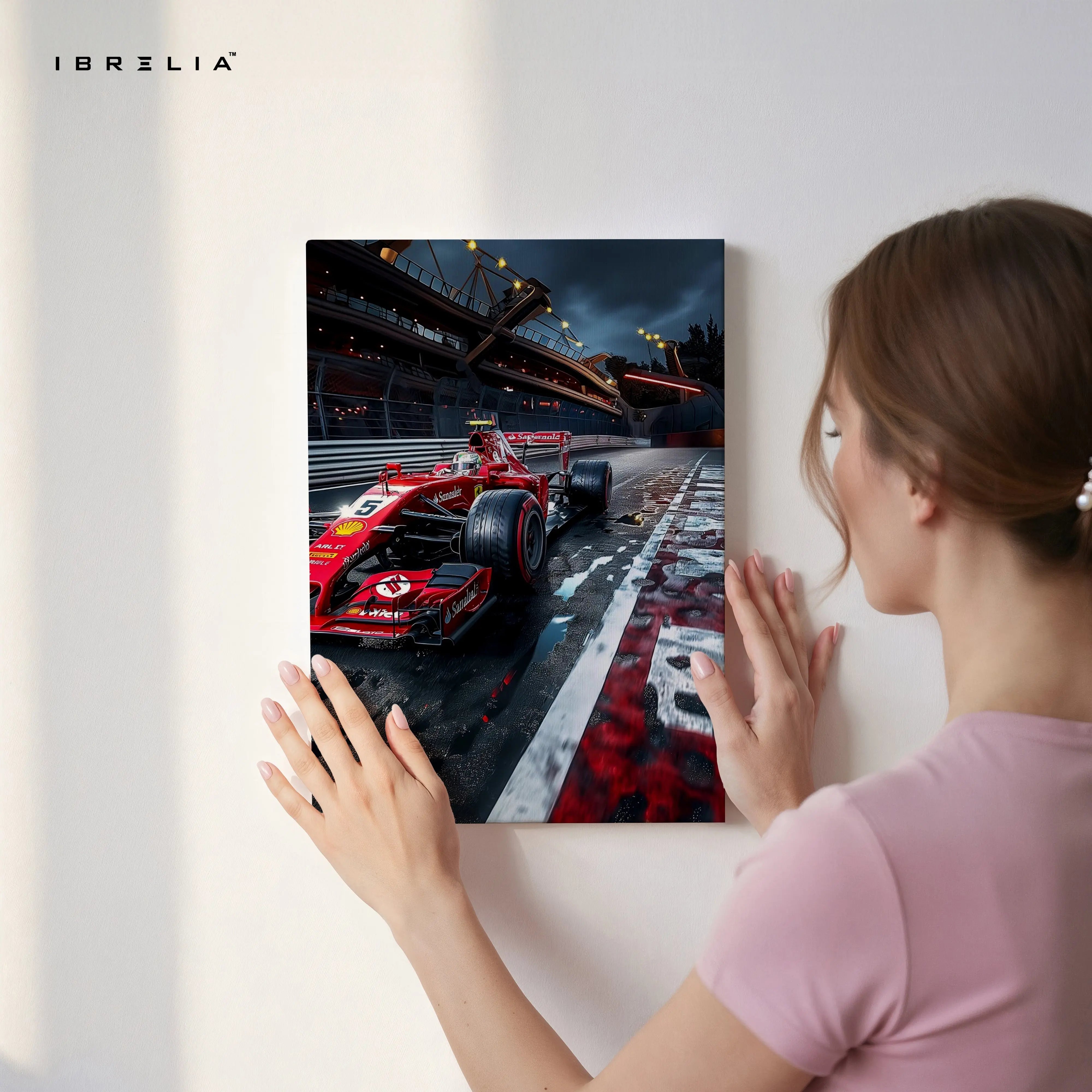 Ferrari F1 Night Track Wall Art – Formula Racing Canvas Frame Pakistan | Motorsport Poster | IBRELIA™ IBRELIA