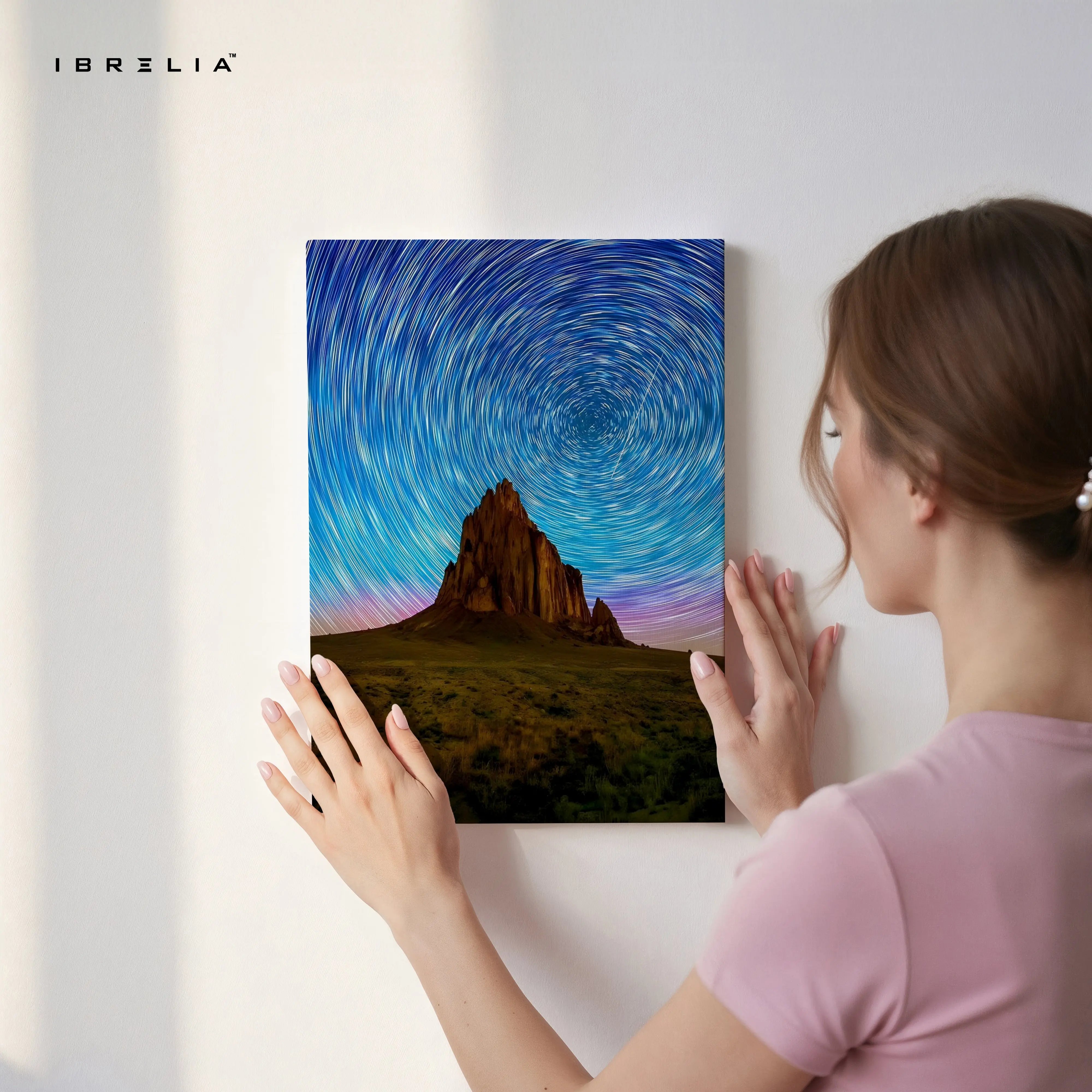 Star Trails Mountain Landscape Wall Art – Cosmic Night Sky Canvas Frame | Long Exposure Nature Poster Pakistan | IBRELIA™ IBRELIA