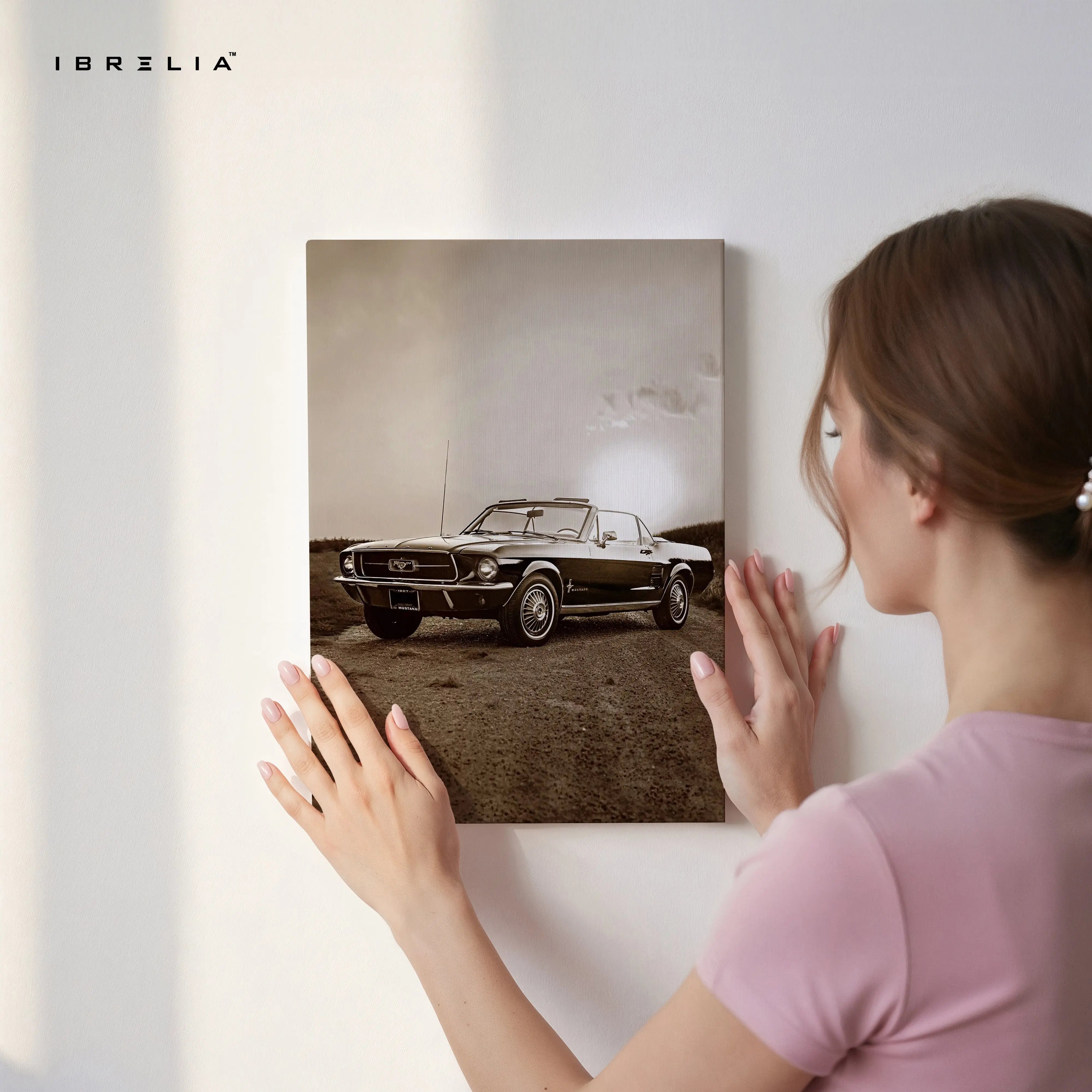 Vintage Ford Mustang Convertible Wall Art – Classic Muscle Car Poster | Retro Sepia Car Wall Frame in Pakistan | IBRELIA™ IBRELIA