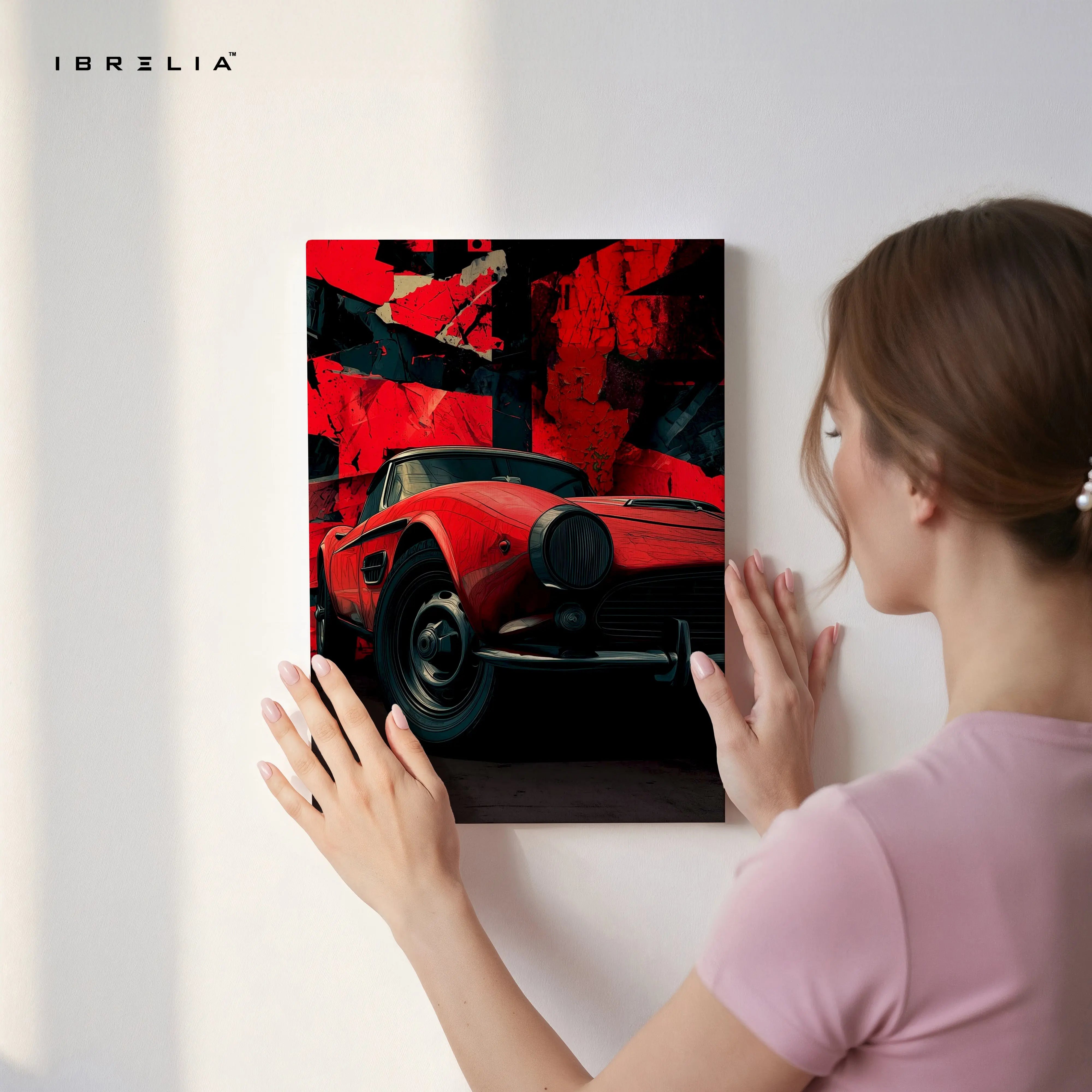 Vintage Red Sports Car Wall Art – Classic Car Canvas Frame Pakistan | Retro Automotive Poster | IBRELIA™ IBRELIA
