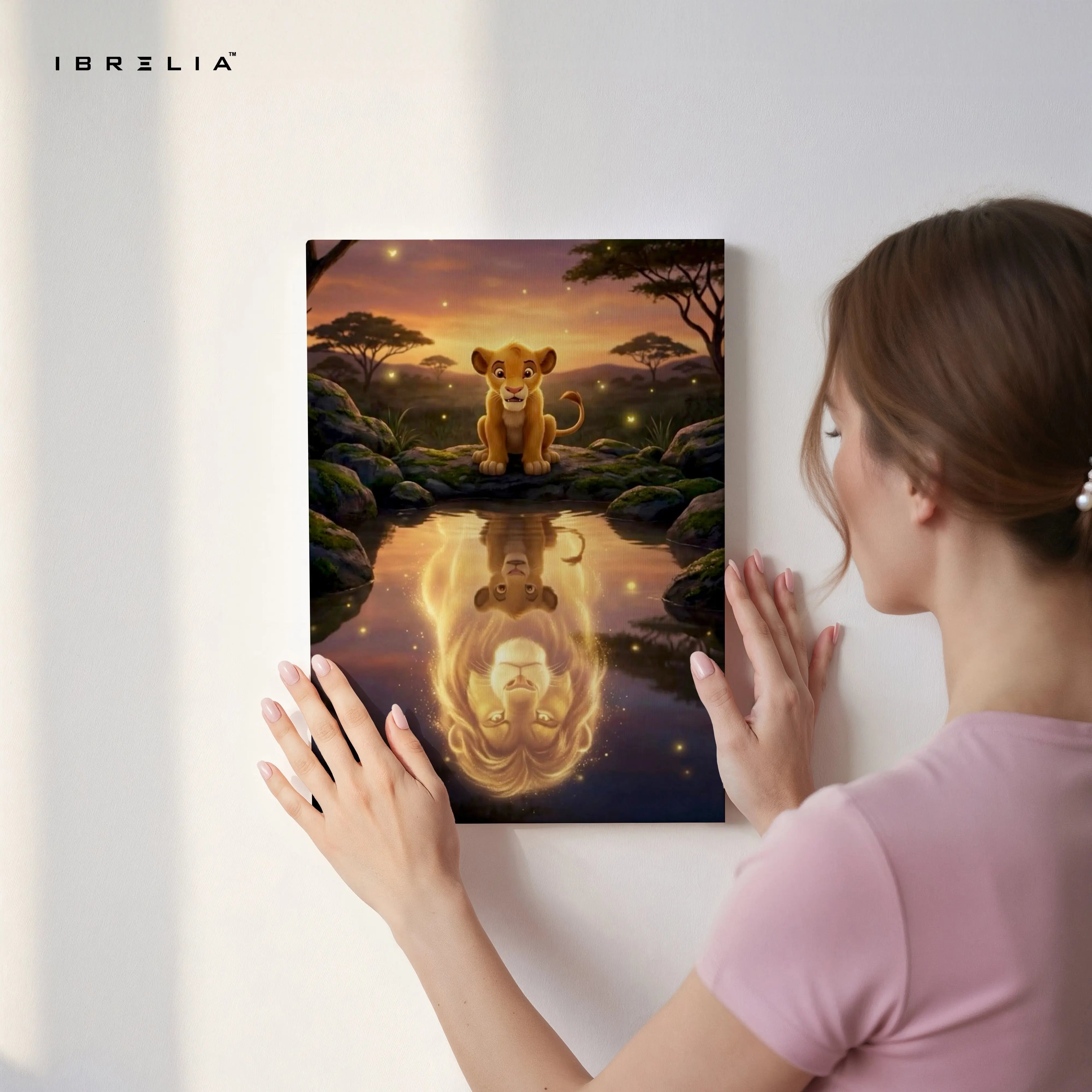 Lion Cub Reflection Wall Art – Legacy Spirit Canvas Frame | Emotional Animal Scene Decor Pakistan | IBRELIA™ IBRELIA