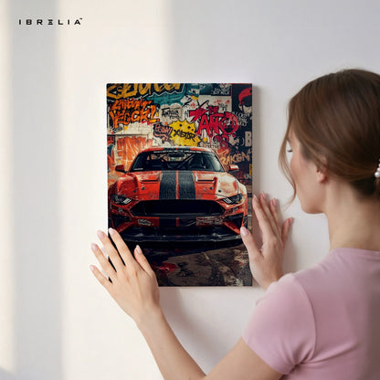 Ford Mustang Graffiti Wall Art – Street Racing Car Canvas Frame Pakistan | Urban Muscle Car Poster | IBRELIA™ IBRELIA