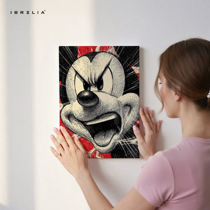 Mickey Angry Sketch Wall Art – Vintage Cartoon Canvas Frame | Bold Pop Art Poster Pakistan | IBRELIA™ IBRELIA
