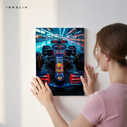 Red Bull F1 Pit Lane Night Wall Art – Formula Racing Canvas Frame Pakistan | Motorsport Poster | IBRELIA™ IBRELIA