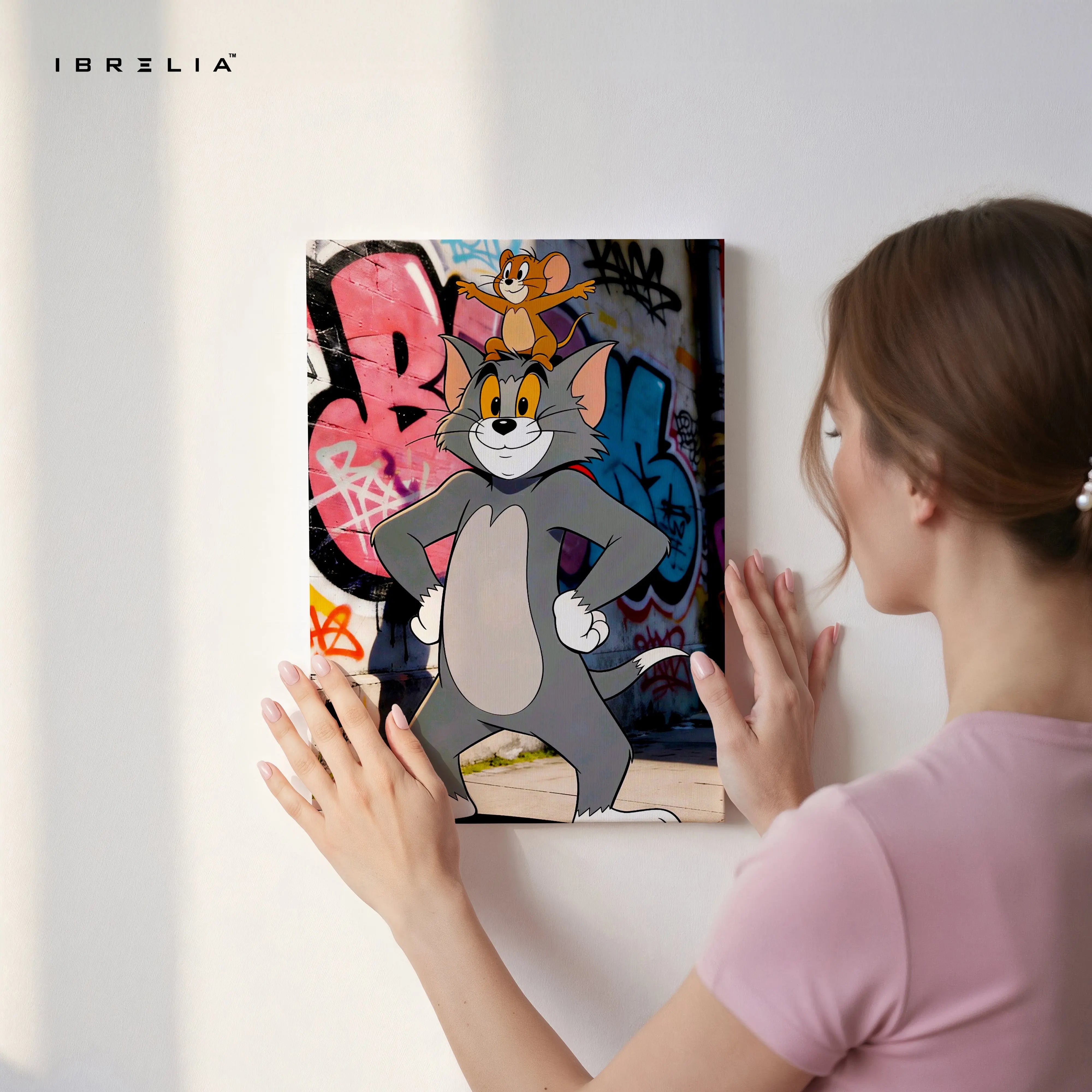 Tom & Jerry Street Art Wall Art – Cartoon Graffiti Canvas Frame | Classic Cartoon Poster Pakistan | IBRELIA™ IBRELIA