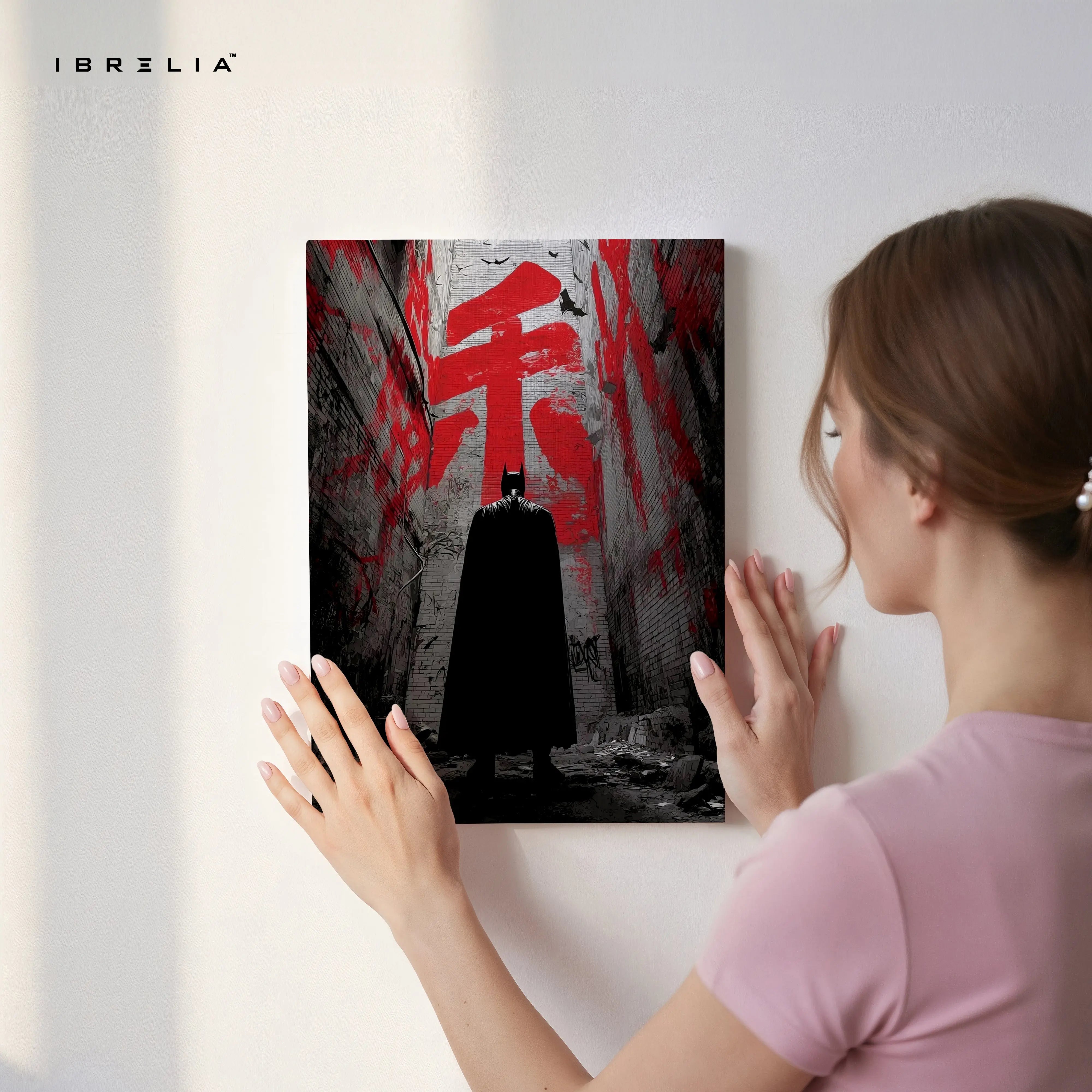 Batman Dark Alley Wall Art – Japanese Street Graffiti Canvas Frame | Gotham Shadow Poster Pakistan | IBRELIA™ IBRELIA