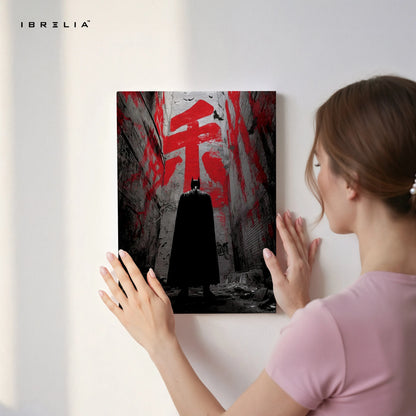 Batman Dark Alley Wall Art – Japanese Street Graffiti Canvas Frame | Gotham Shadow Poster Pakistan | IBRELIA™ IBRELIA