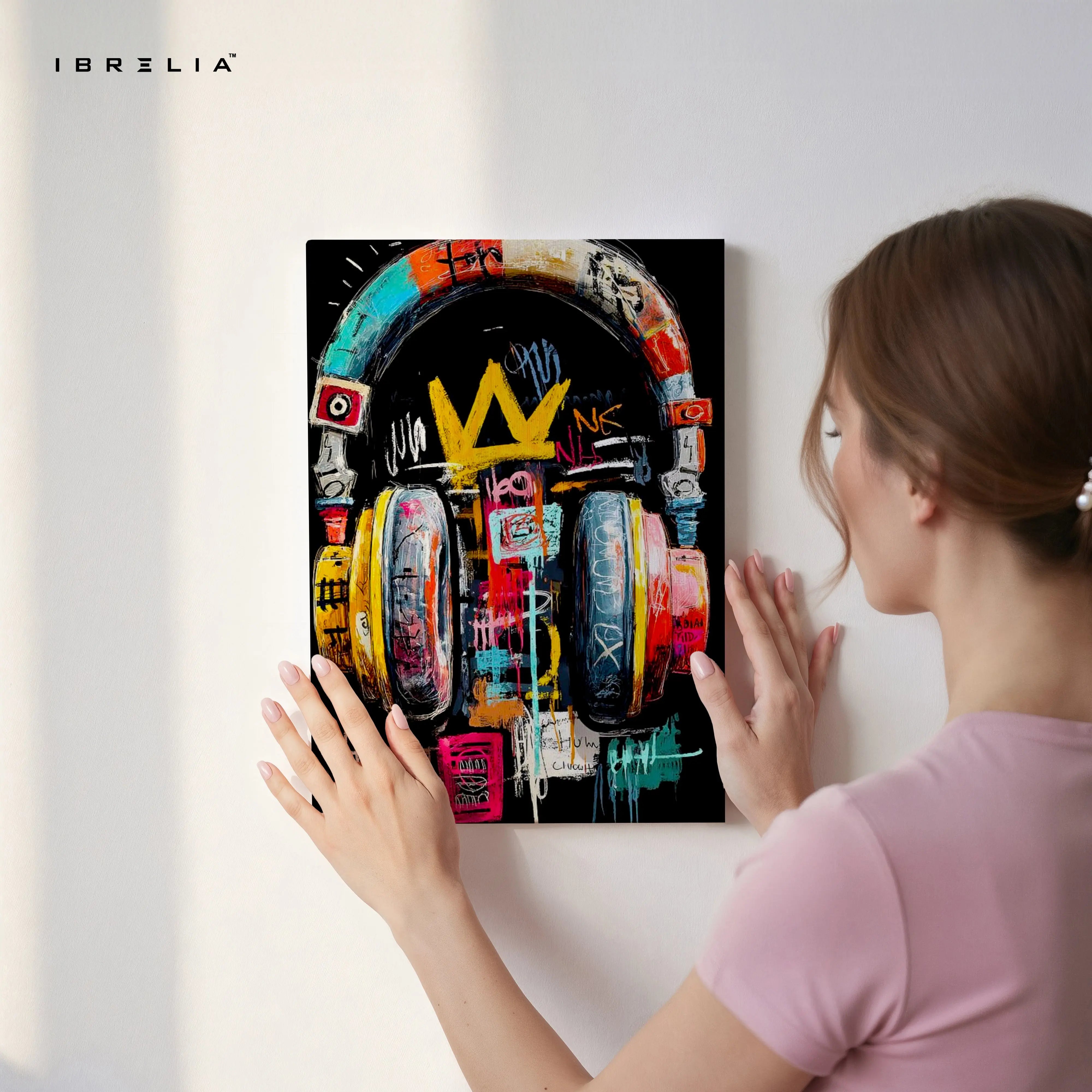 Urban Crown Headphones Wall Art – Graffiti Music Canvas Frame | Street Art Poster Pakistan | IBRELIA™ IBRELIA