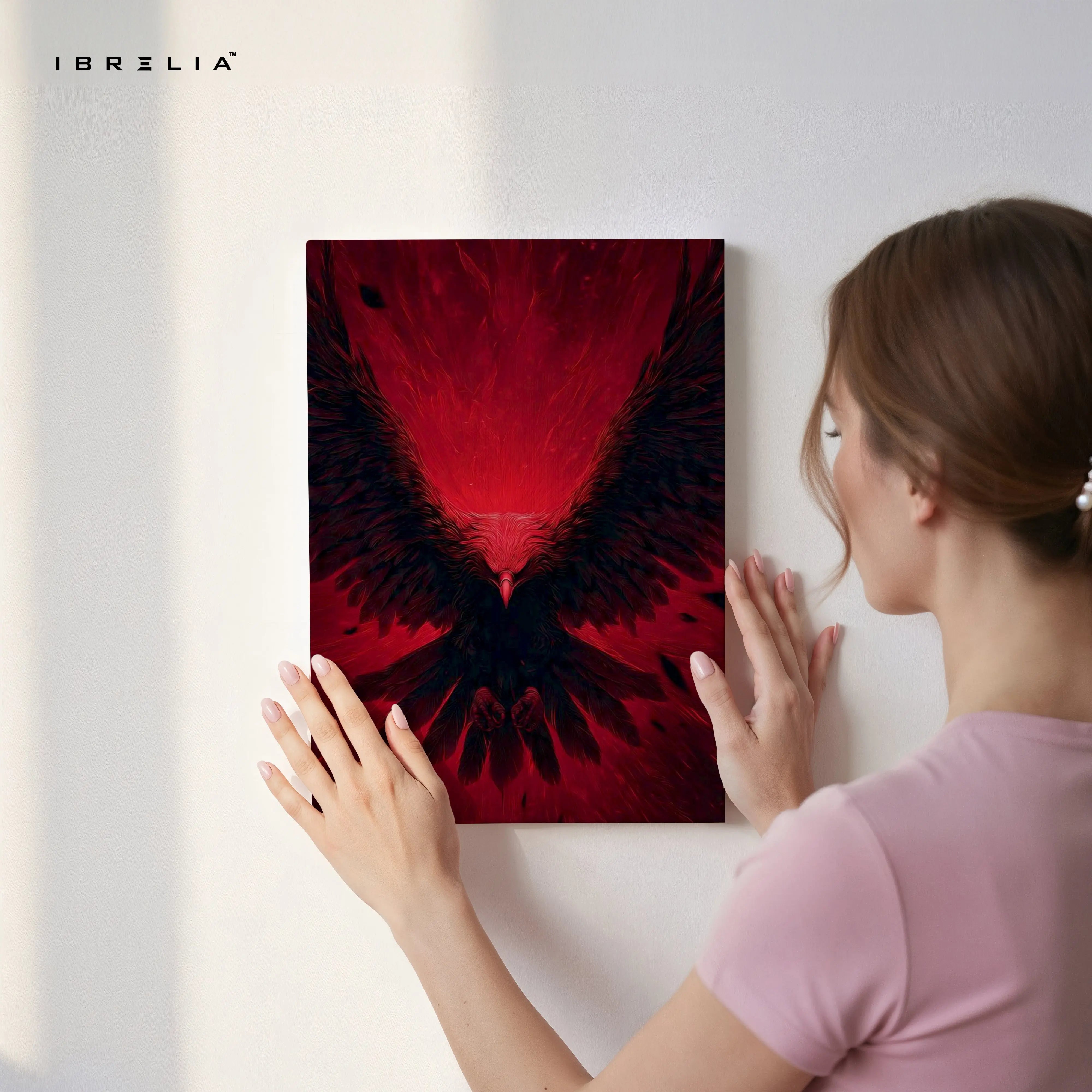 Red Eagle Wall Art – Dark Phoenix Bird Canvas Frame | Powerful Wings Poster Pakistan | IBRELIA™ IBRELIA