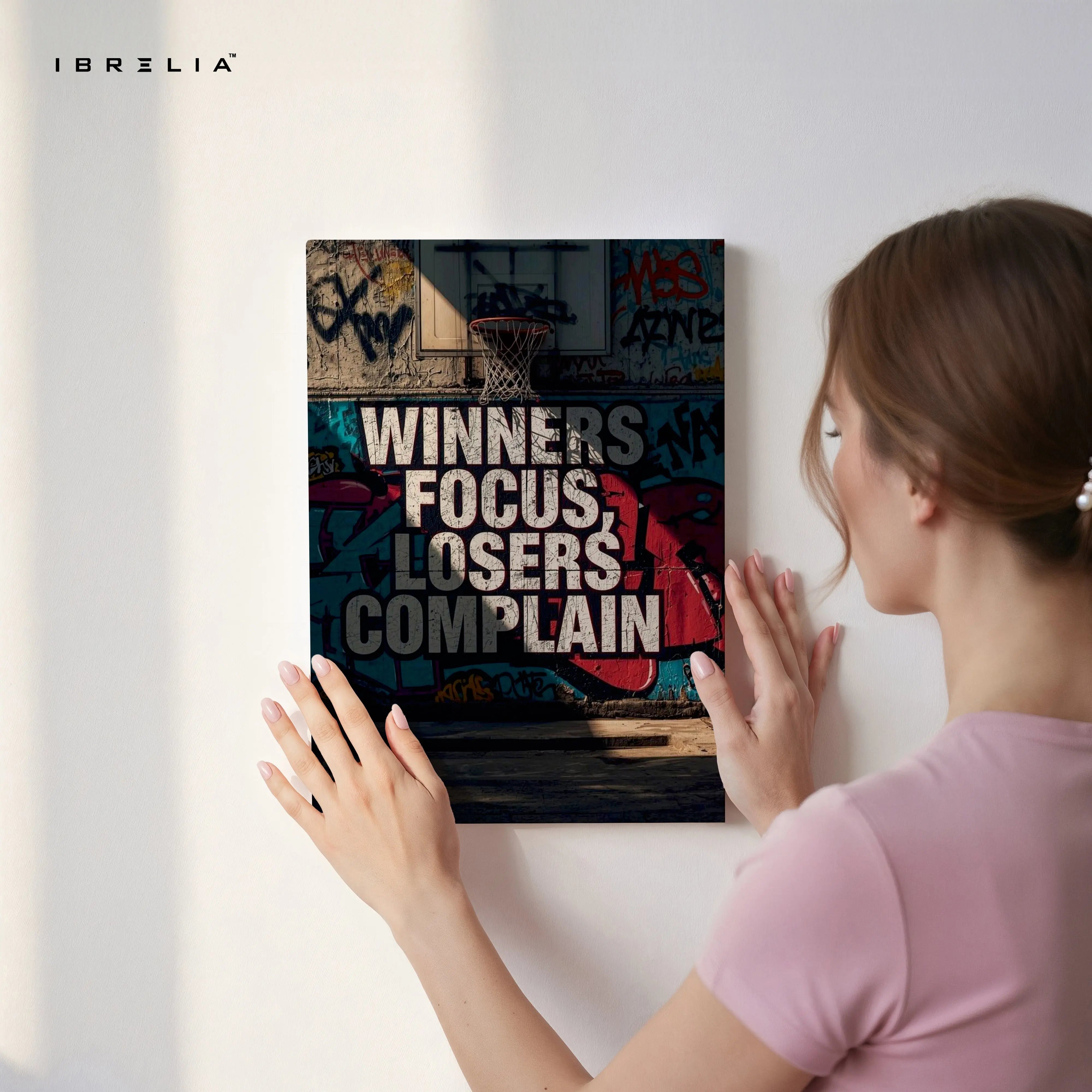 Winners Focus Motivation Wall Art – Basketball Graffiti Canvas Frame | Hustle Quote Poster Pakistan | IBRELIA™ IBRELIA