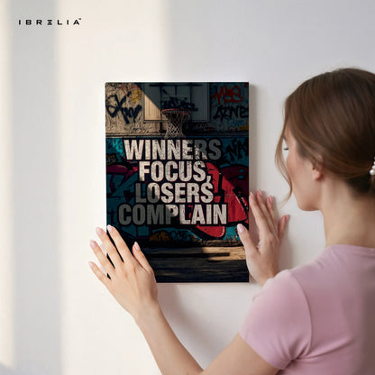 Winners Focus Motivation Wall Art – Basketball Graffiti Canvas Frame | Hustle Quote Poster Pakistan | IBRELIA™ IBRELIA
