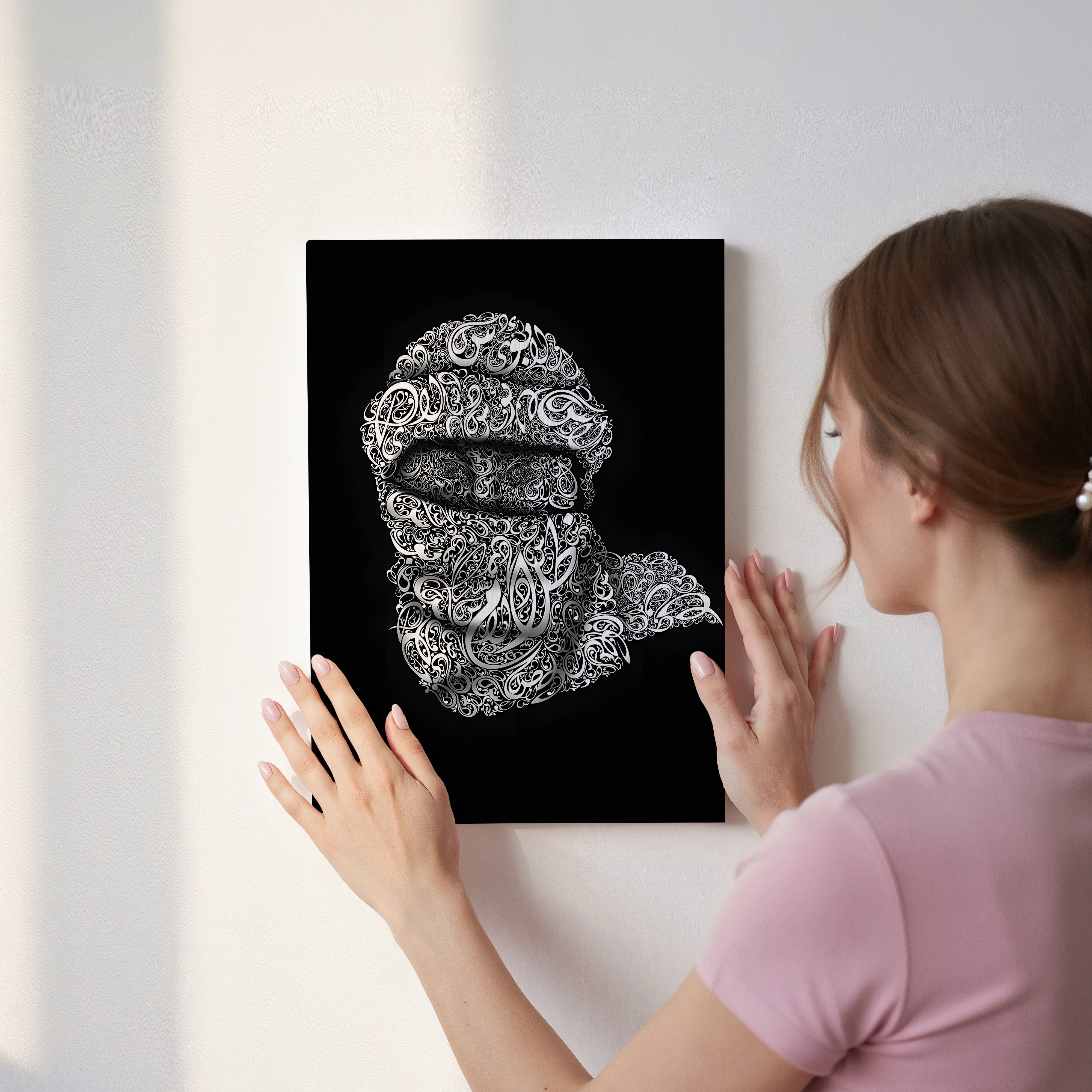 Arabic Calligraphy Keffiyeh Portrait – Islamic Typography Art | 4K Ultra Wrap Frame Wall Art in Pakistan | IBRELIA™