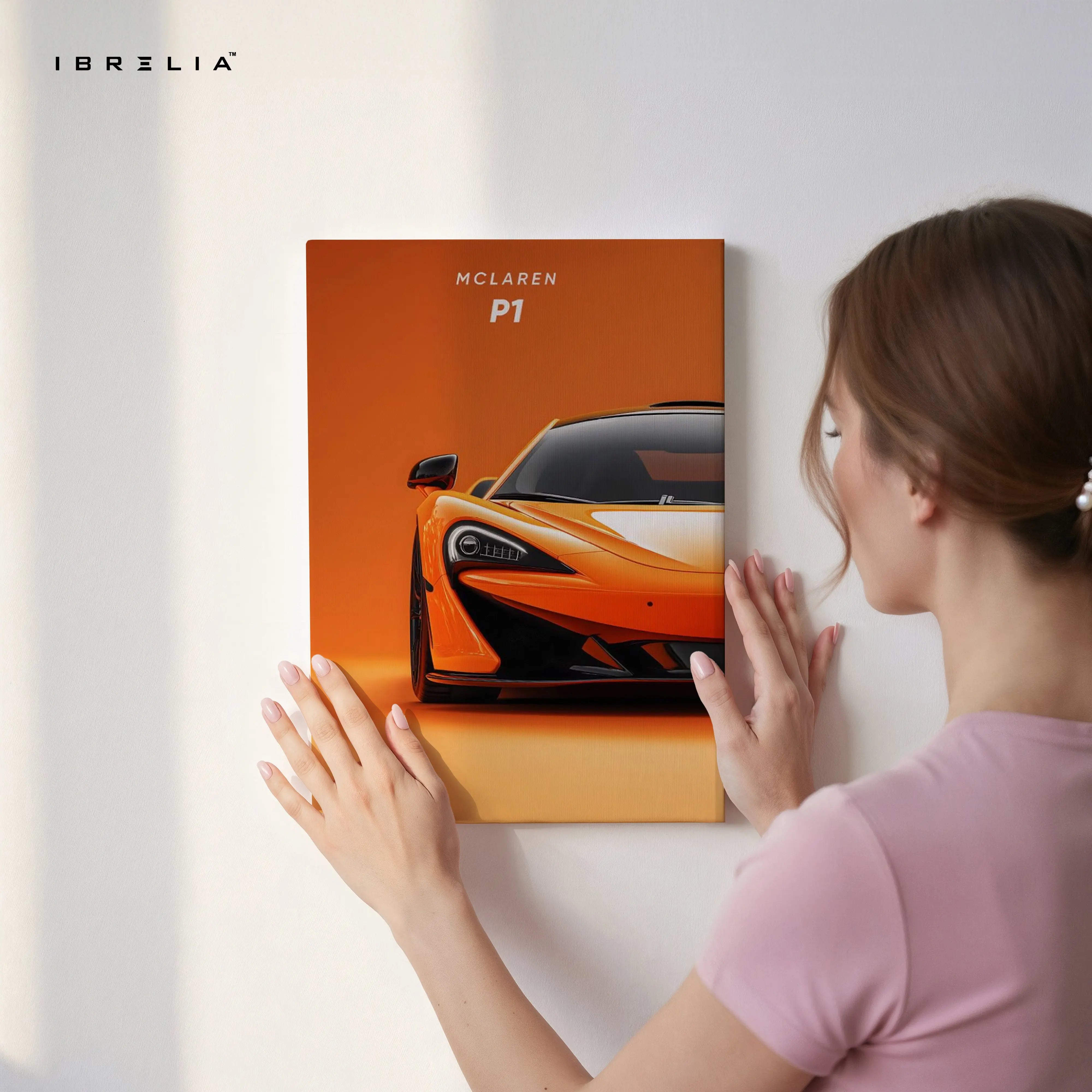 McLaren P1 Orange Power Art – Hypercar Minimal Luxury Wall Art | 4K Ultra Wrap Frame Wall Art in Pakistan | IBRELIA™ IBRELIA
