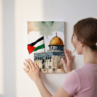 Dome of the Rock Palestine Flag Art – Jerusalem Watercolor Wall Art | 4K Ultra Wrap Frame Wall Art in Pakistan | IBRELIA™
