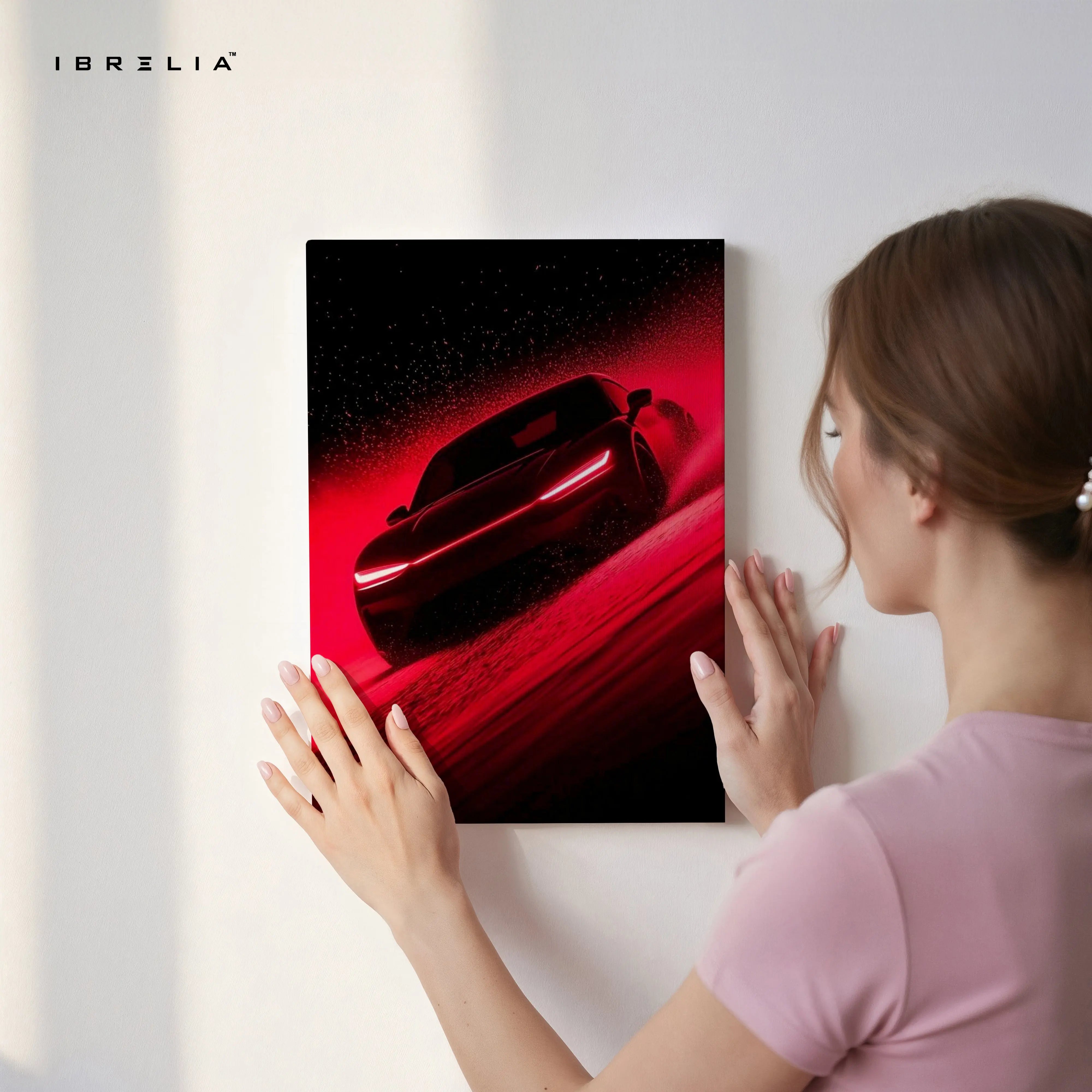 Red Supercar Motion Wall Art – Luxury Automotive Canvas Frame | Modern Sports Car Poster Pakistan | IBRELIA™ IBRELIA