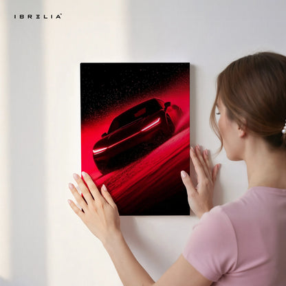 Red Supercar Motion Wall Art – Luxury Automotive Canvas Frame | Modern Sports Car Poster Pakistan | IBRELIA™ IBRELIA