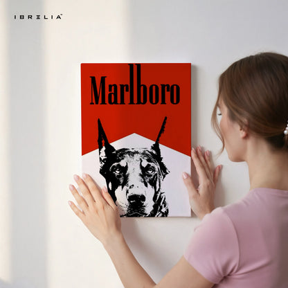 Doberman Vintage Poster Wall Art – Red Minimal Dog Canvas Frame | Retro Graphic Animal Poster Pakistan | IBRELIA™ IBRELIA