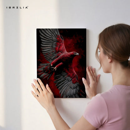 Red Eagle Power Wall Art – Majestic Bird Canvas Frame | Dark Aesthetic Wildlife Poster Pakistan | IBRELIA™ IBRELIA