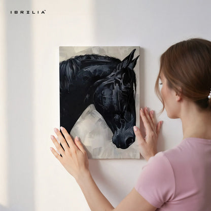 Black Stallion Abstract Art – Minimal Horse Portrait Luxury Wall Art | 4K Ultra Wrap Frame Wall Art in Pakistan | IBRELIA™ IBRELIA