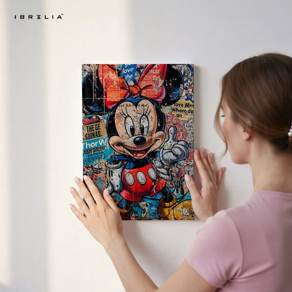 Minnie Mouse Graffiti Wall Art – Vintage Pop Art Canvas Frame | Cartoon Street Style Poster Pakistan | IBRELIA™ IBRELIA