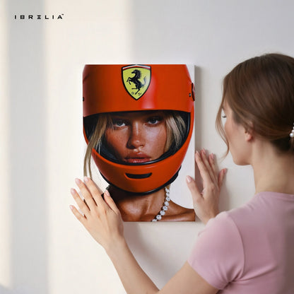Ferrari Helmet Aesthetic Wall Art – Luxury Racing Canvas Frame Pakistan | Motorsport Fashion Poster | IBRELIA™ IBRELIA