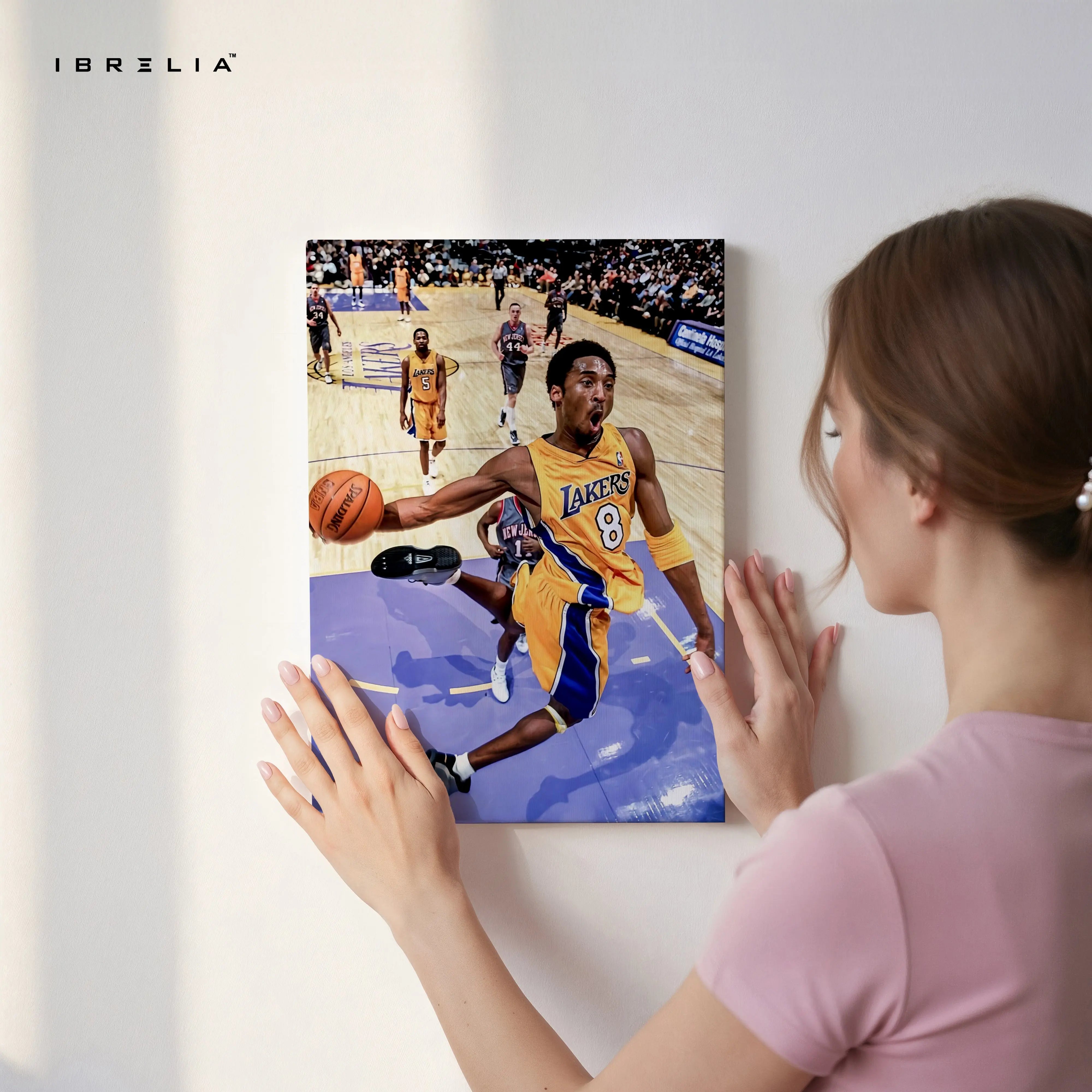 Kobe Bryant Dunk Wall Art – Lakers No.8 Canvas Frame | Basketball Action Poster Pakistan | IBRELIA™ IBRELIA