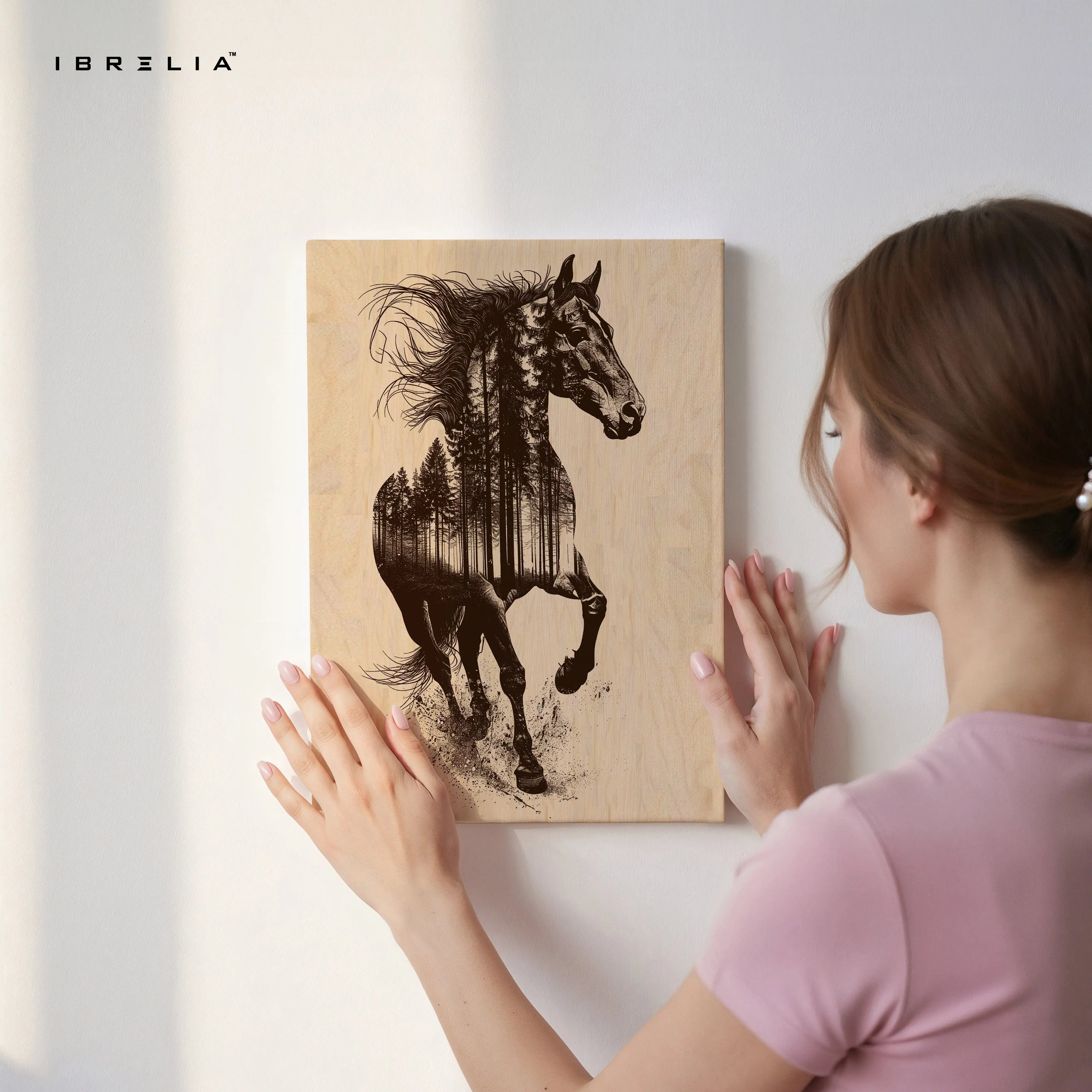 Forest Spirit Stallion Art – Double Exposure Horse Nature Wall Art | 4K Ultra Wrap Frame Wall Art in Pakistan | IBRELIA™ IBRELIA