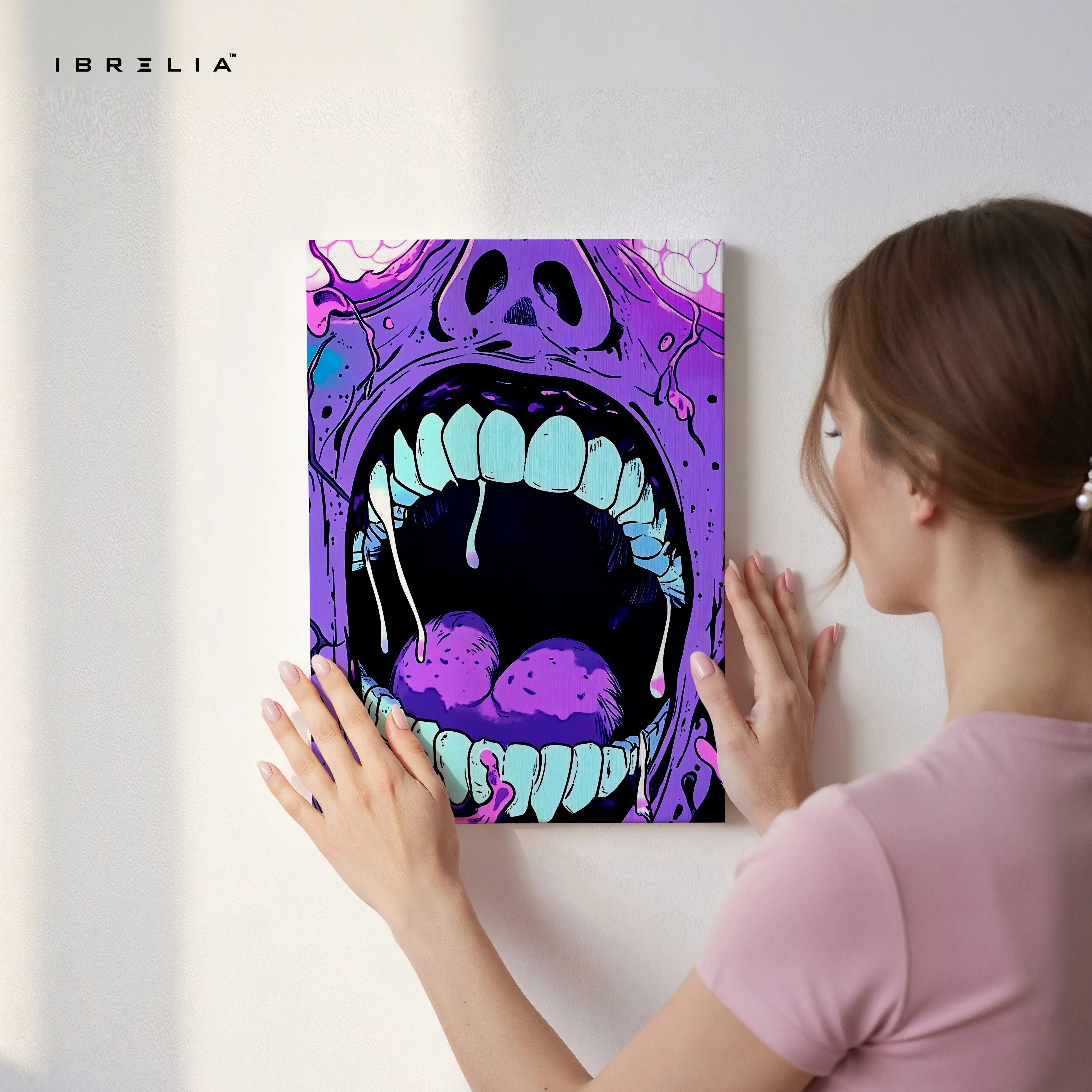 Abstract Neon Scream Wall Art – Urban Graffiti Canvas Frame | Bold Street Art Poster Pakistan | IBRELIA™ IBRELIA